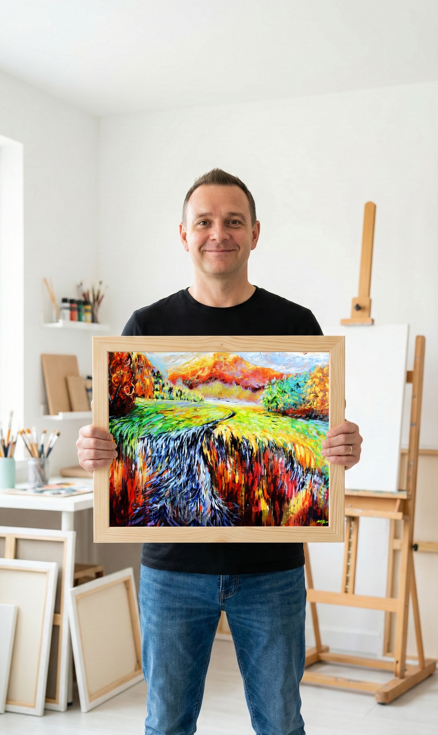 Colorful Swirling Landscape Digital Art — art on the wall, room interior preview 1