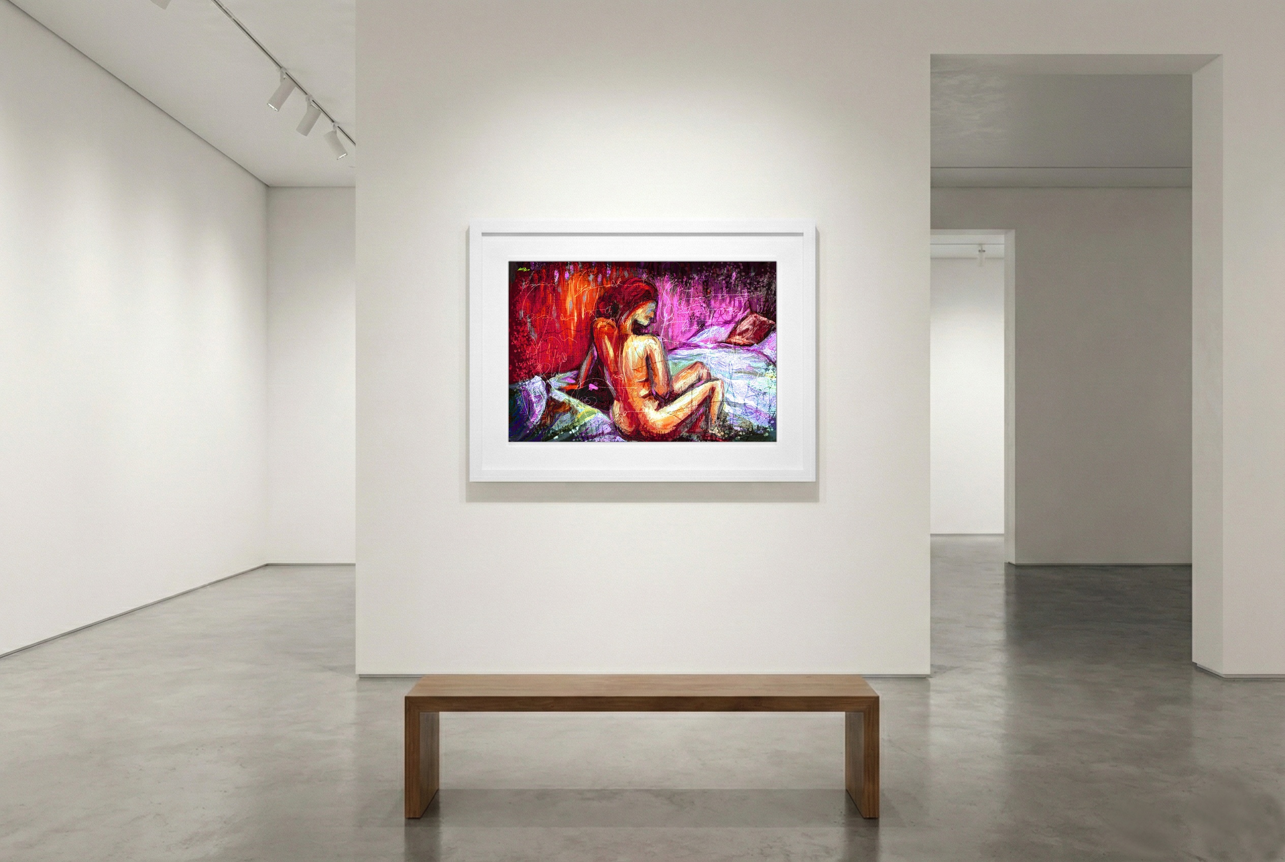 Crimson and Lavender Contemplative Portrait — art on the wall, room interior preview 3