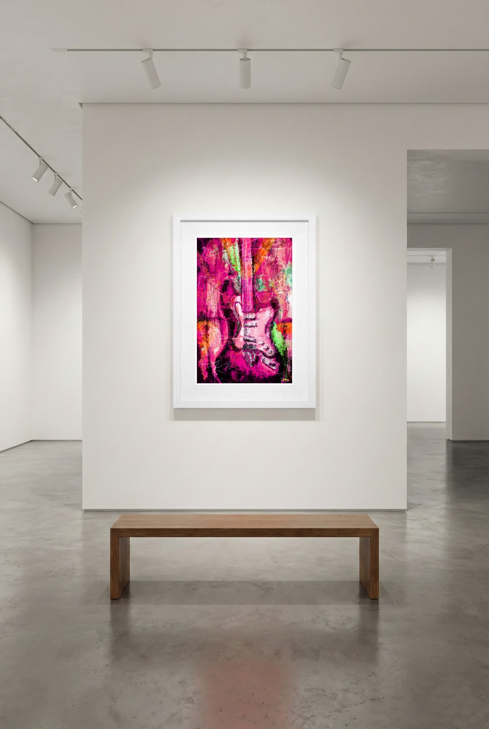 Electric Orange Guitar Digital Artwork — art on the wall, room interior preview 3