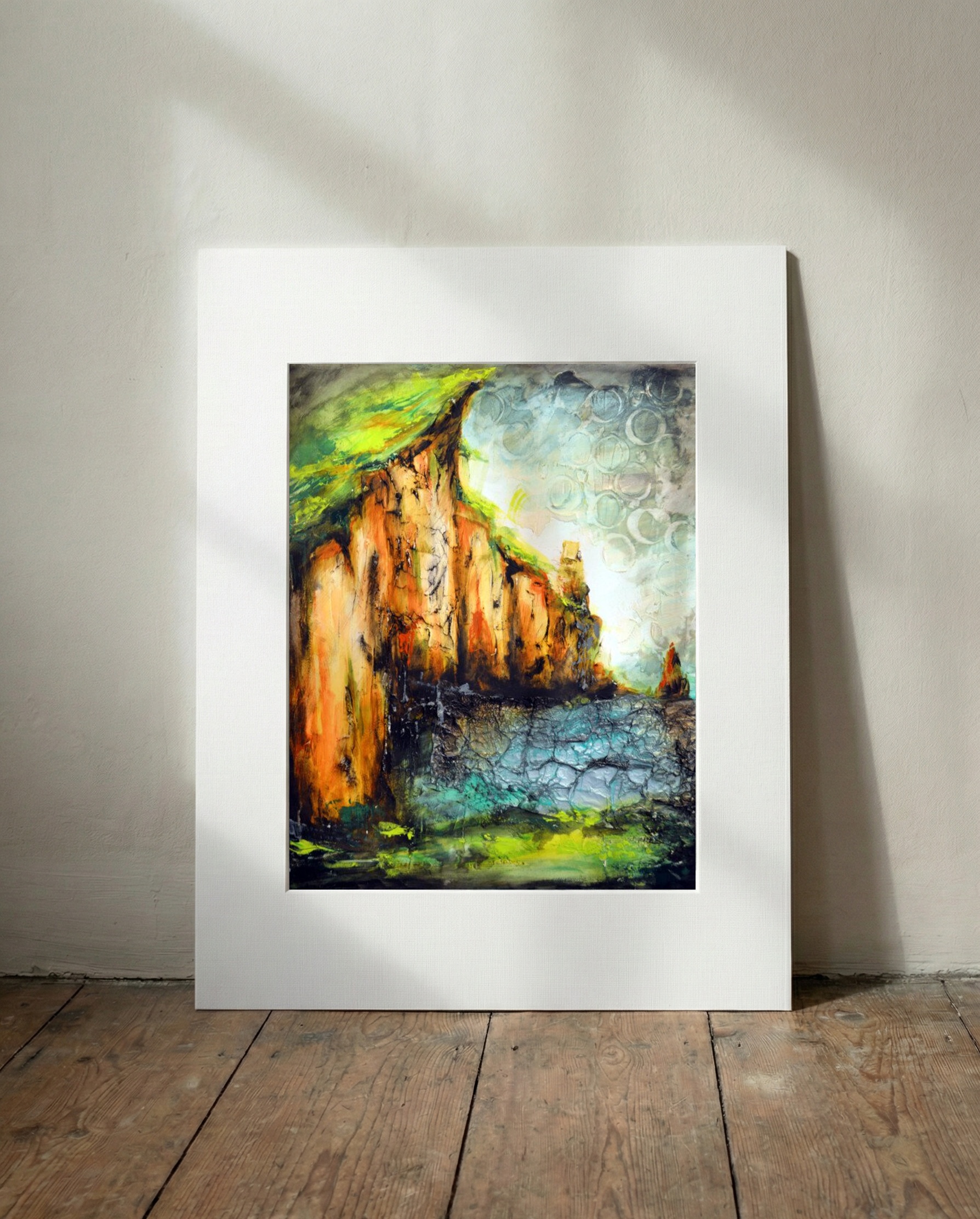 Crimson Cliffs Against a Textured Canvas — art on the wall, room interior preview 3