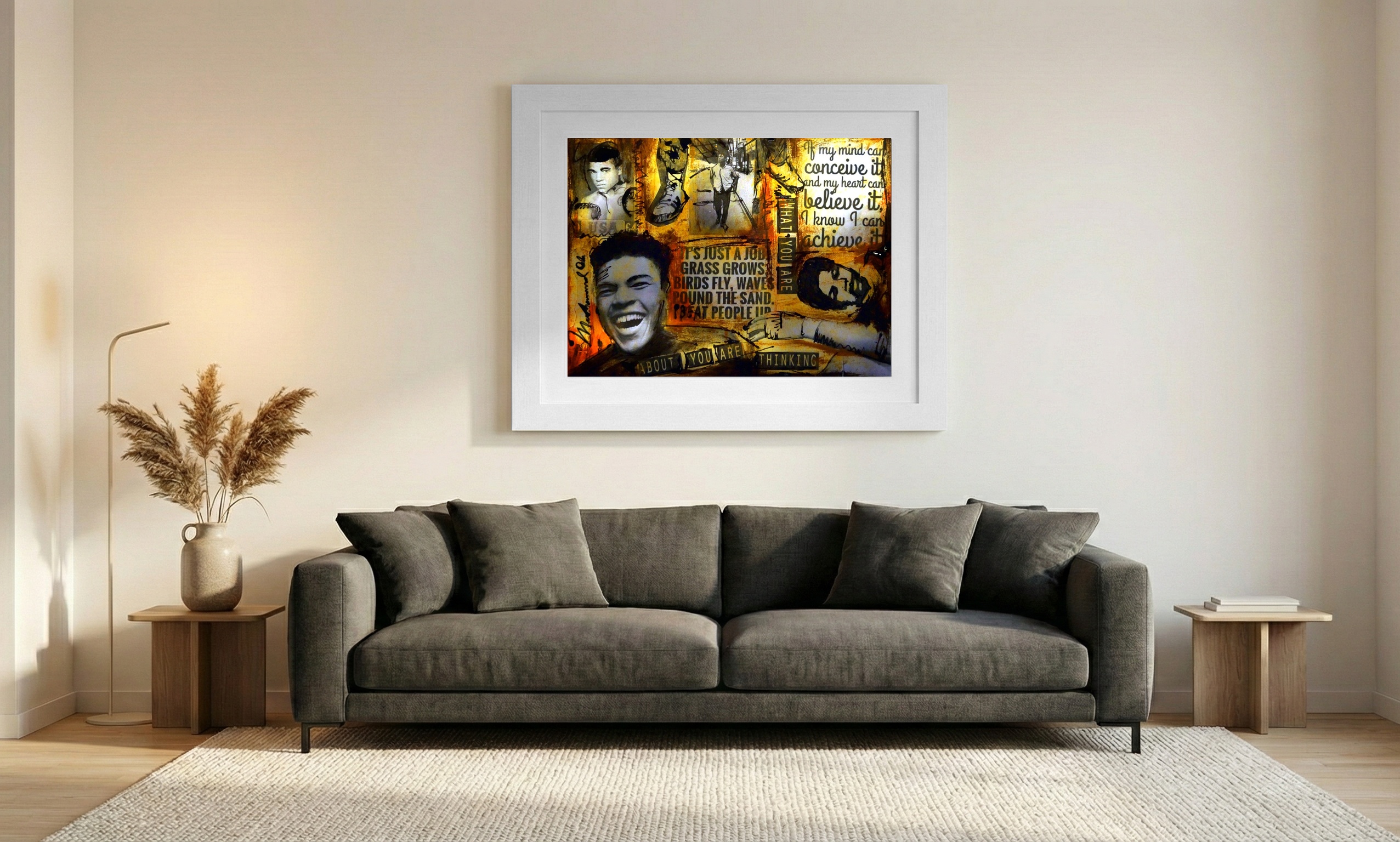 Dynamic Golden and Black Collage — art on the wall, room interior preview 1