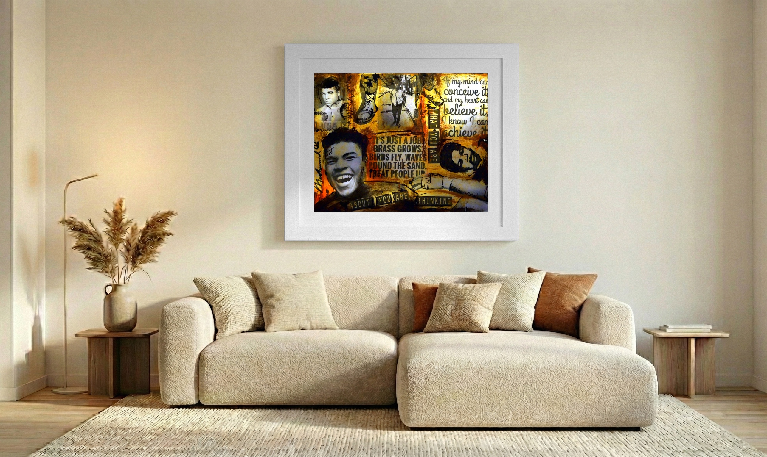 Dynamic Golden and Black Collage — art on the wall, room interior preview 2