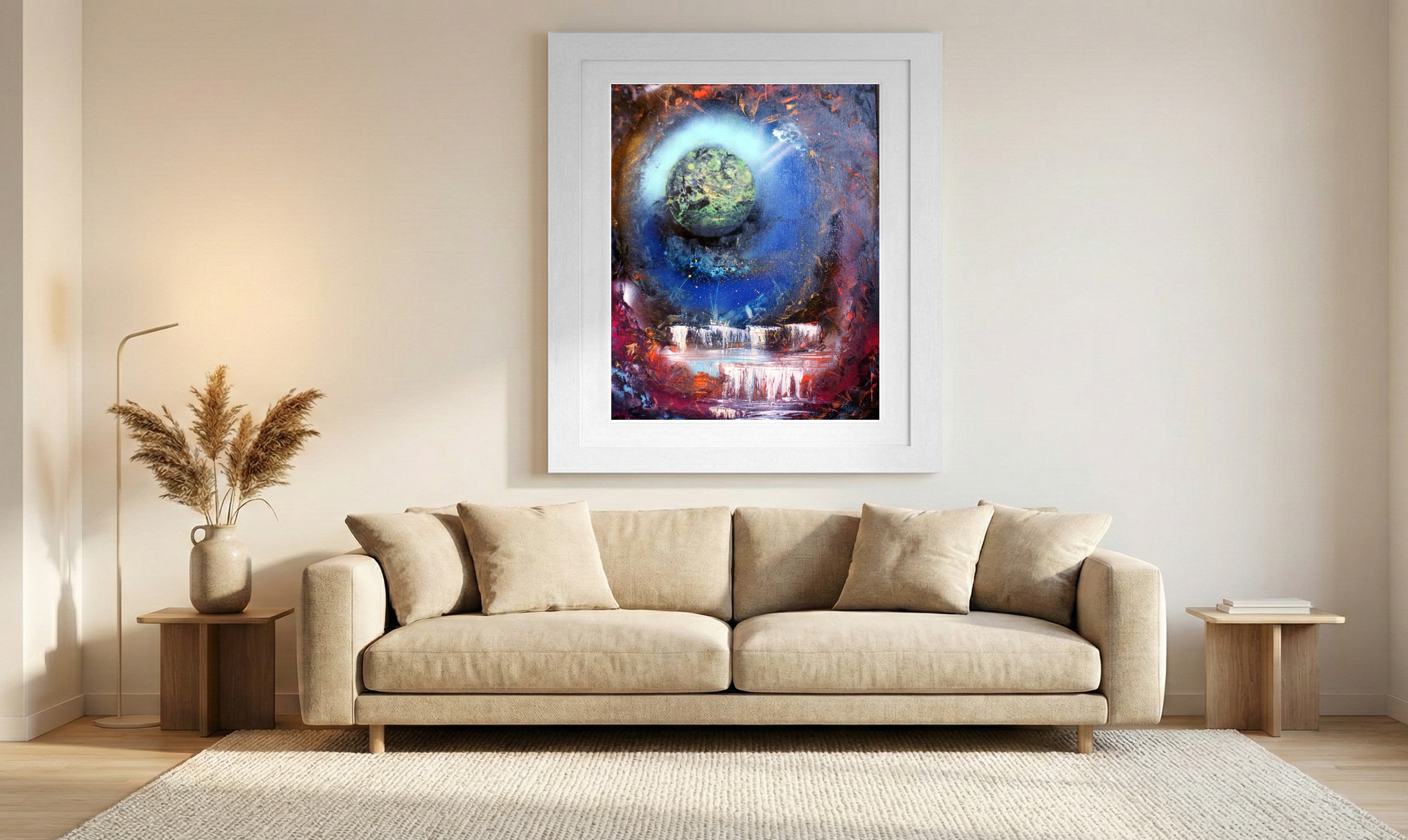 Otherworldly Blue and Green Planet — art on the wall, room interior preview 1