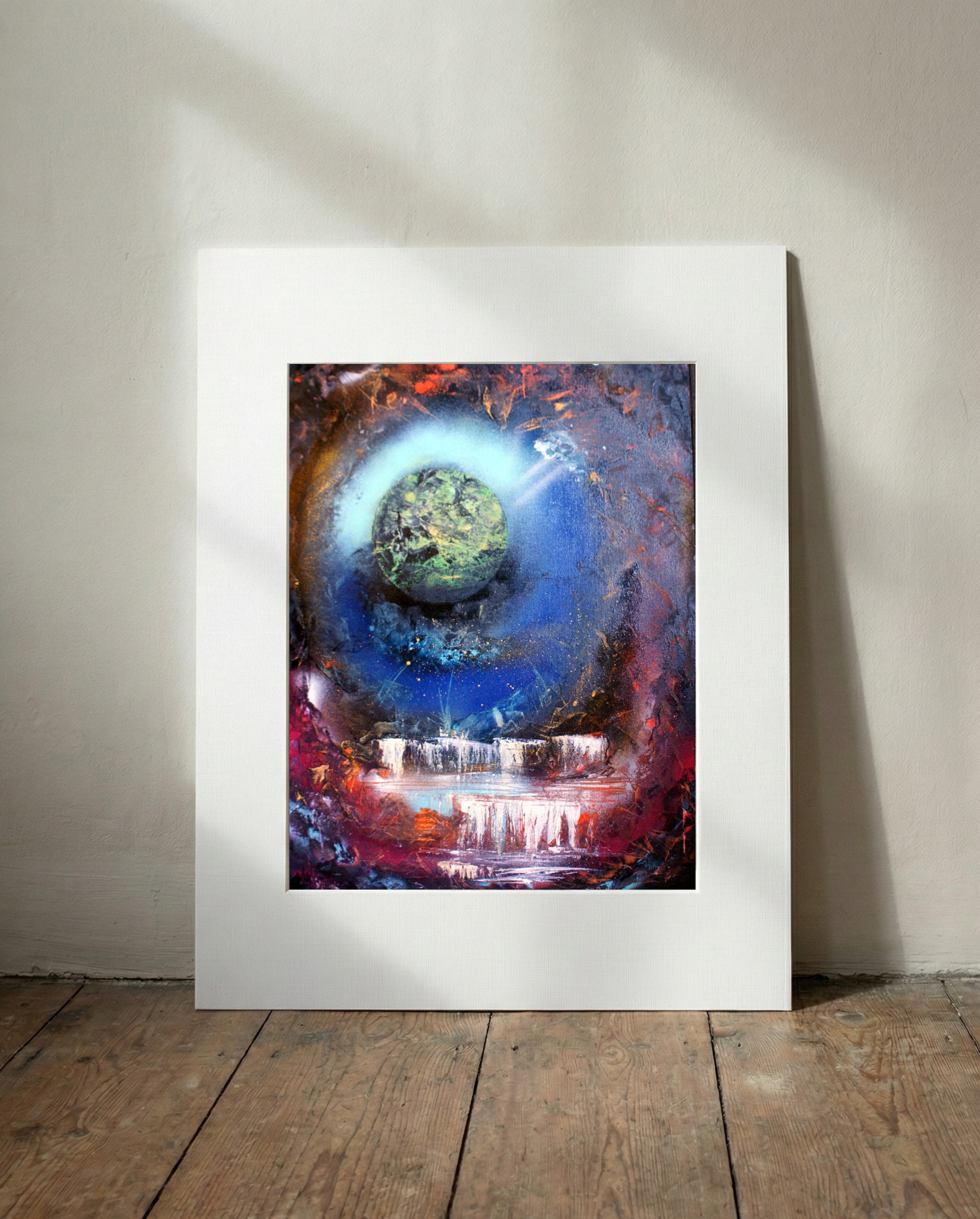 Otherworldly Blue and Green Planet — art on the wall, room interior preview 3