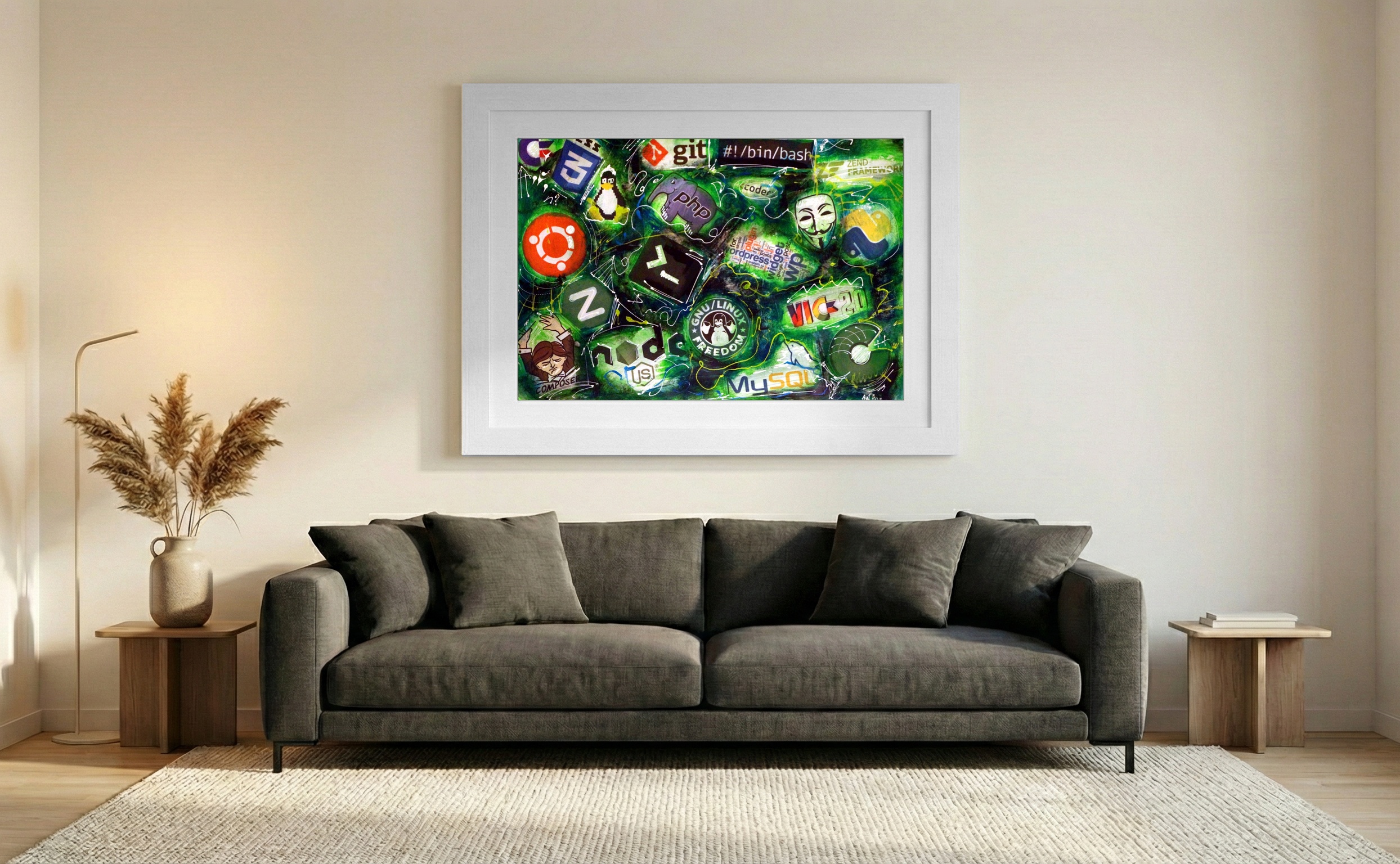 Green Coding Icons Collage — art on the wall, room interior preview 2