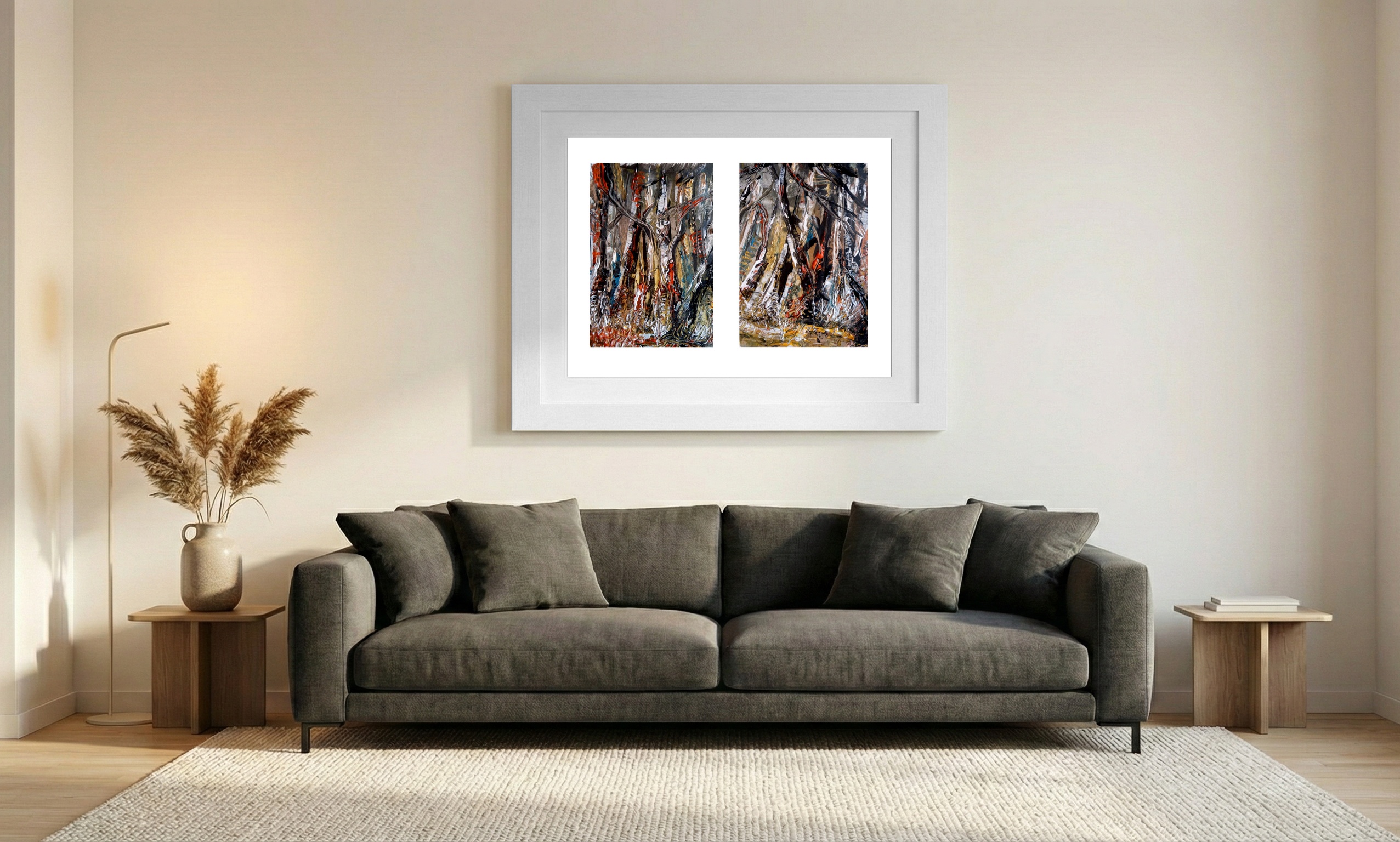 Burnt Umber Forest Landscape — art on the wall, room interior preview 1