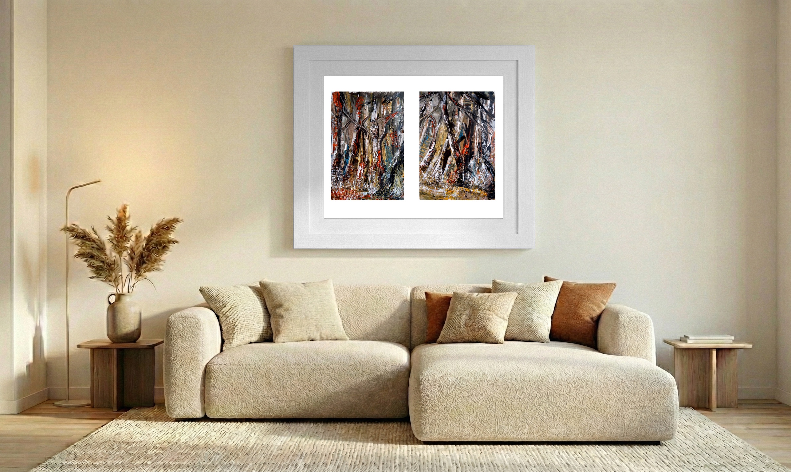 Burnt Umber Forest Landscape — art on the wall, room interior preview 2