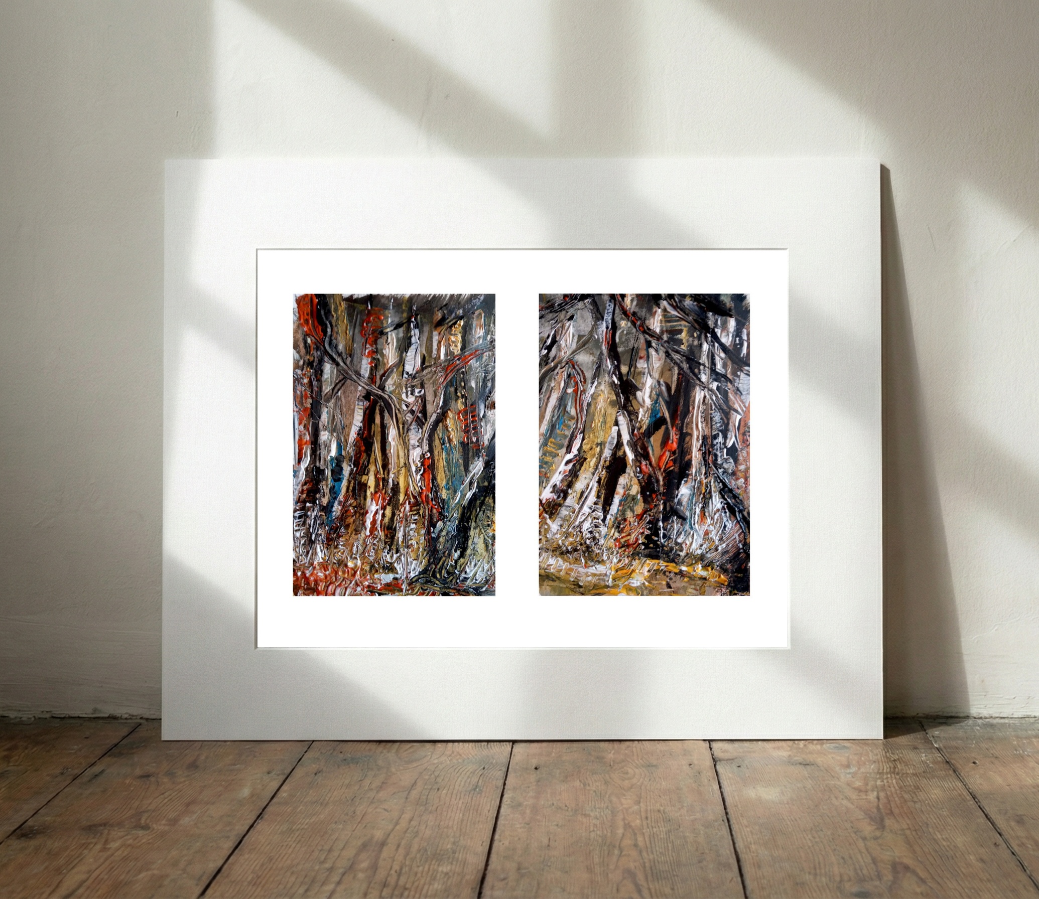 Burnt Umber Forest Landscape — art on the wall, room interior preview 3