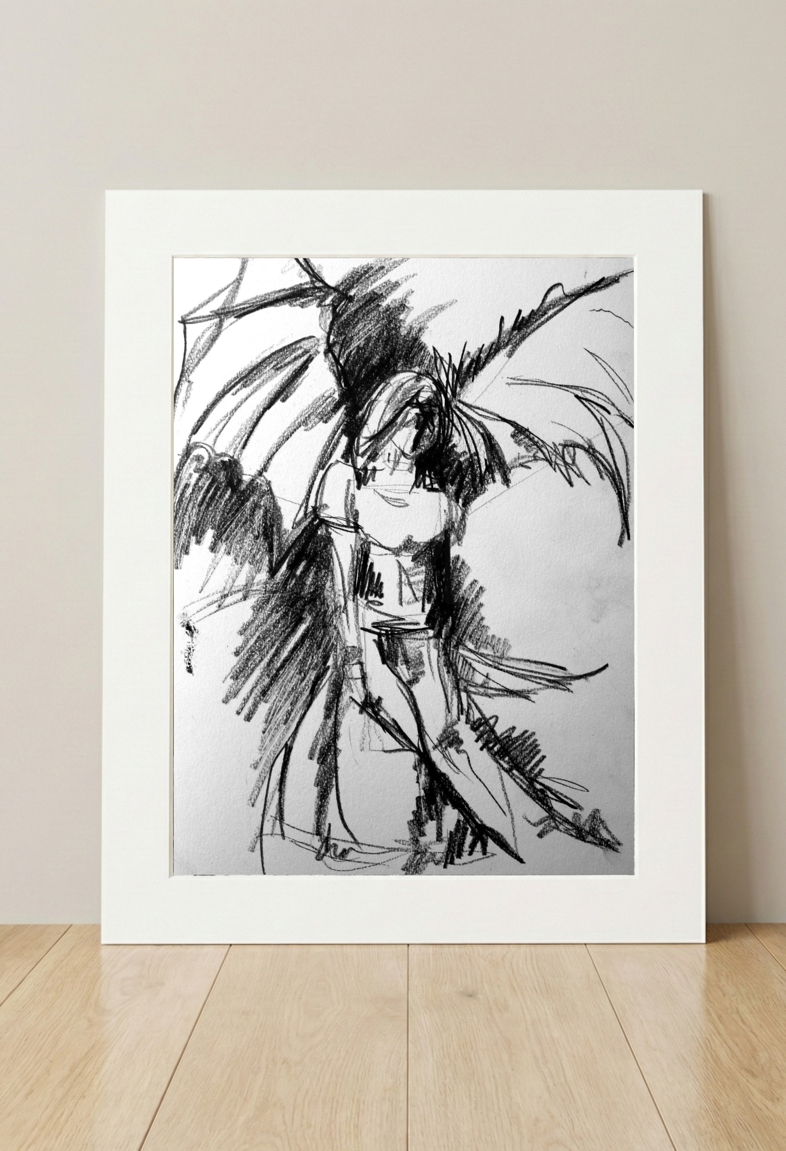 Charcoal Angel on Paper — art on the wall, room interior preview 2