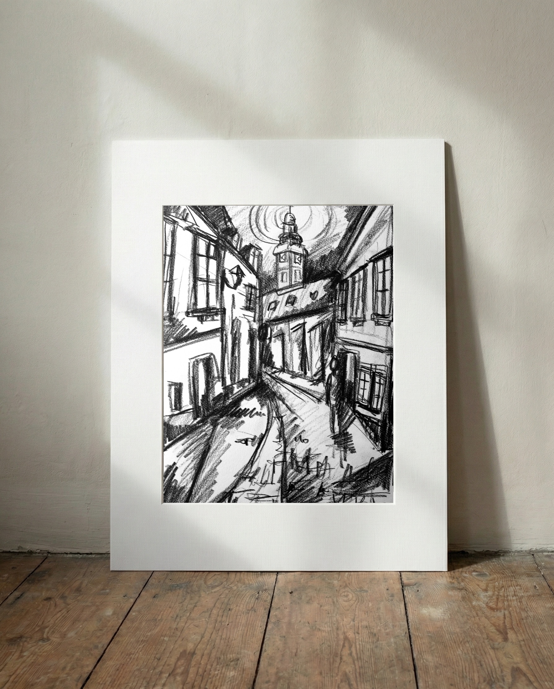 Gyor Old Town in Charcoal — art on the wall, room interior preview 2