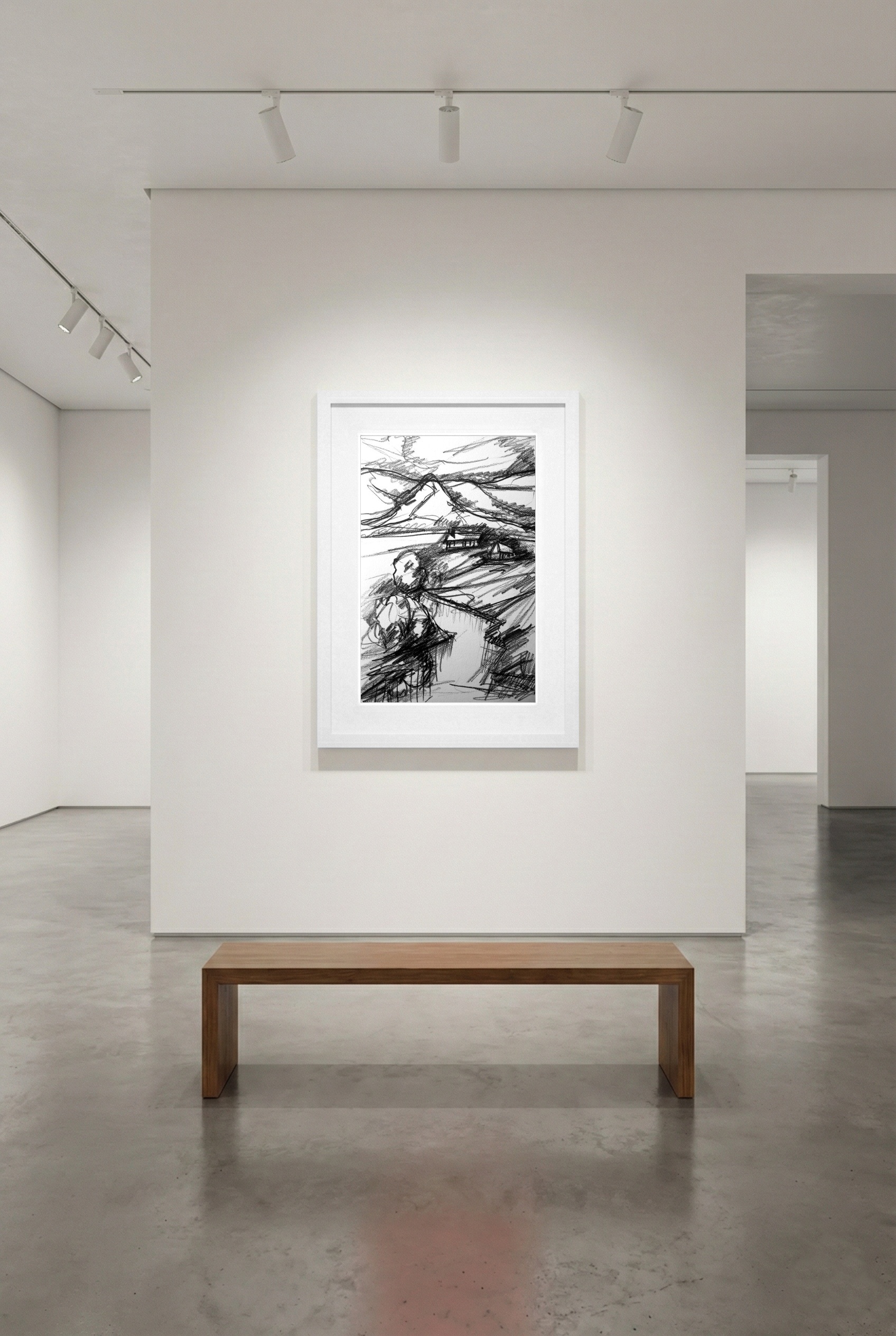 Charcoal Hillscape Drawing from Mayo — art on the wall, room interior preview 3