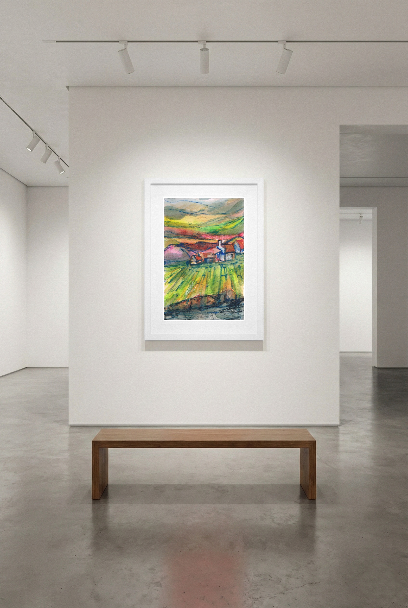 Rolling Green Hills Watercolor — art on the wall, room interior preview 3