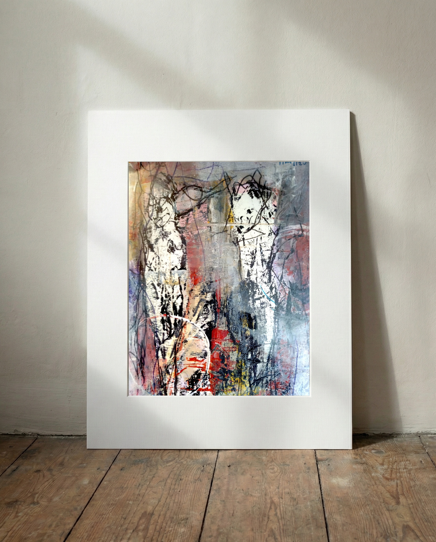 Crimson and Charcoal Abstract on Paper — art on the wall, room interior preview 2