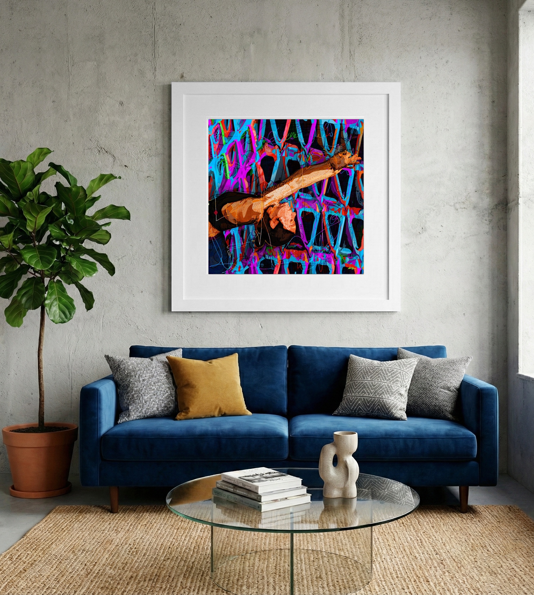 Electric Blues and Pinks Meditation Art — art on the wall, room interior preview 2