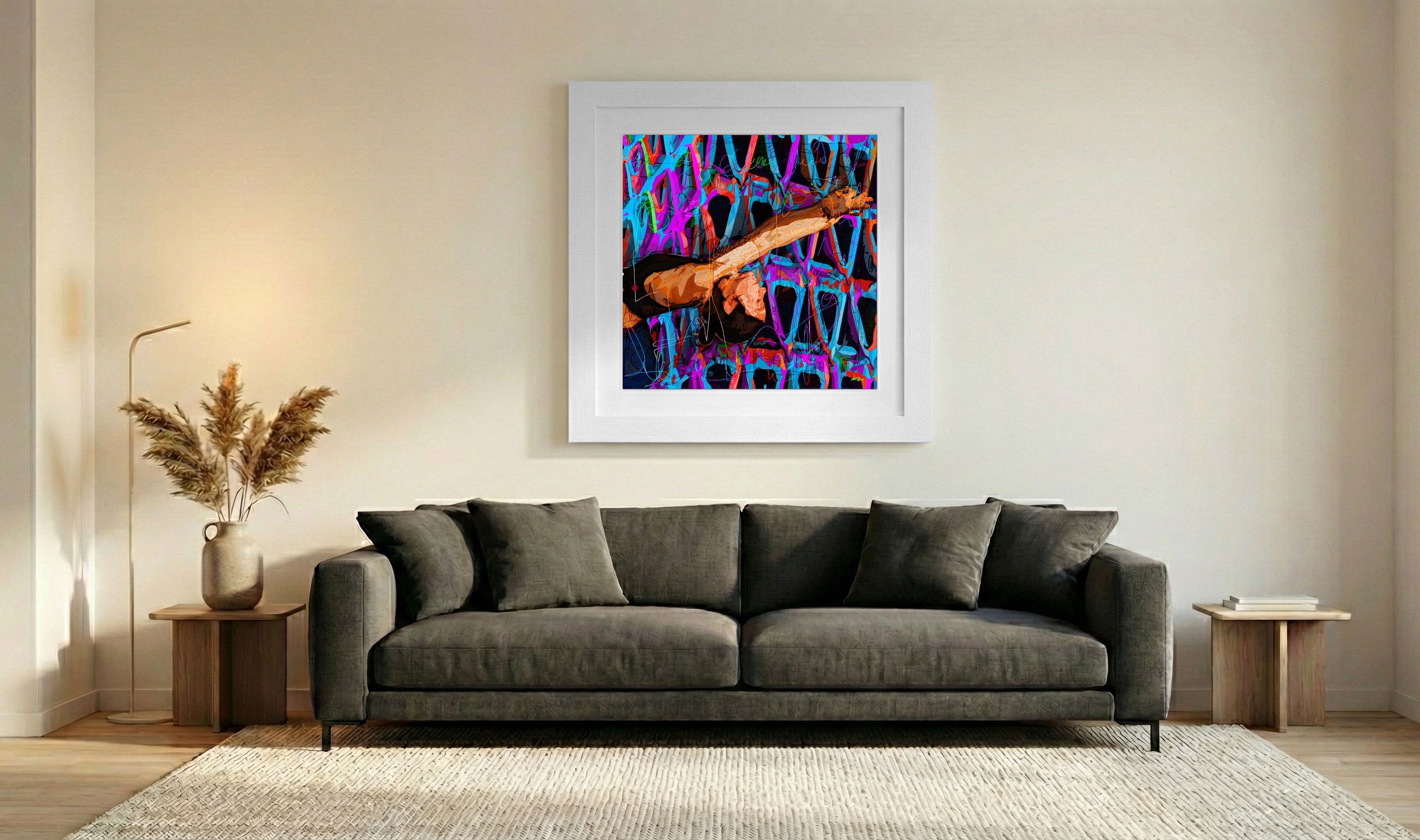 Electric Blues and Pinks Meditation Art — art on the wall, room interior preview 3