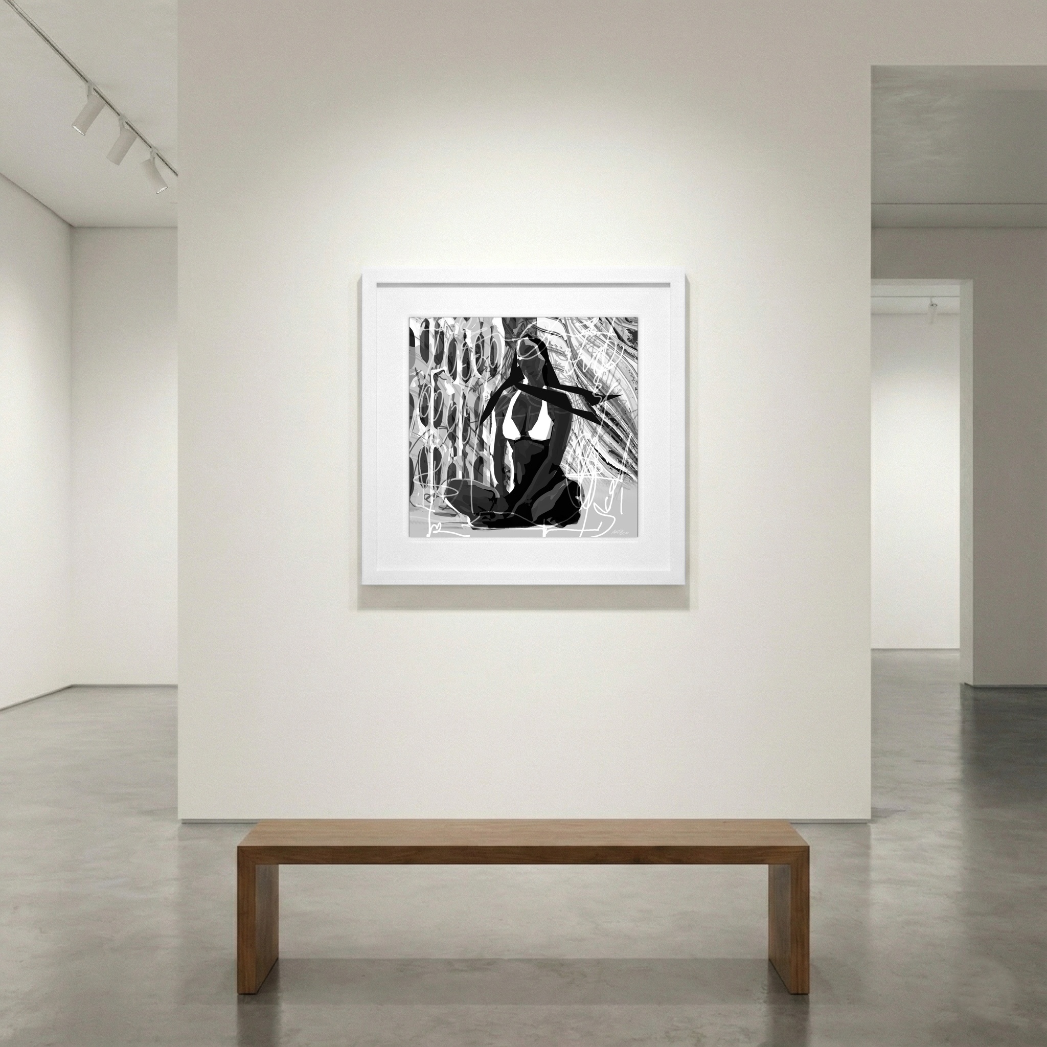Serene Black and White Meditation Digital Art — art on the wall, room interior preview 1
