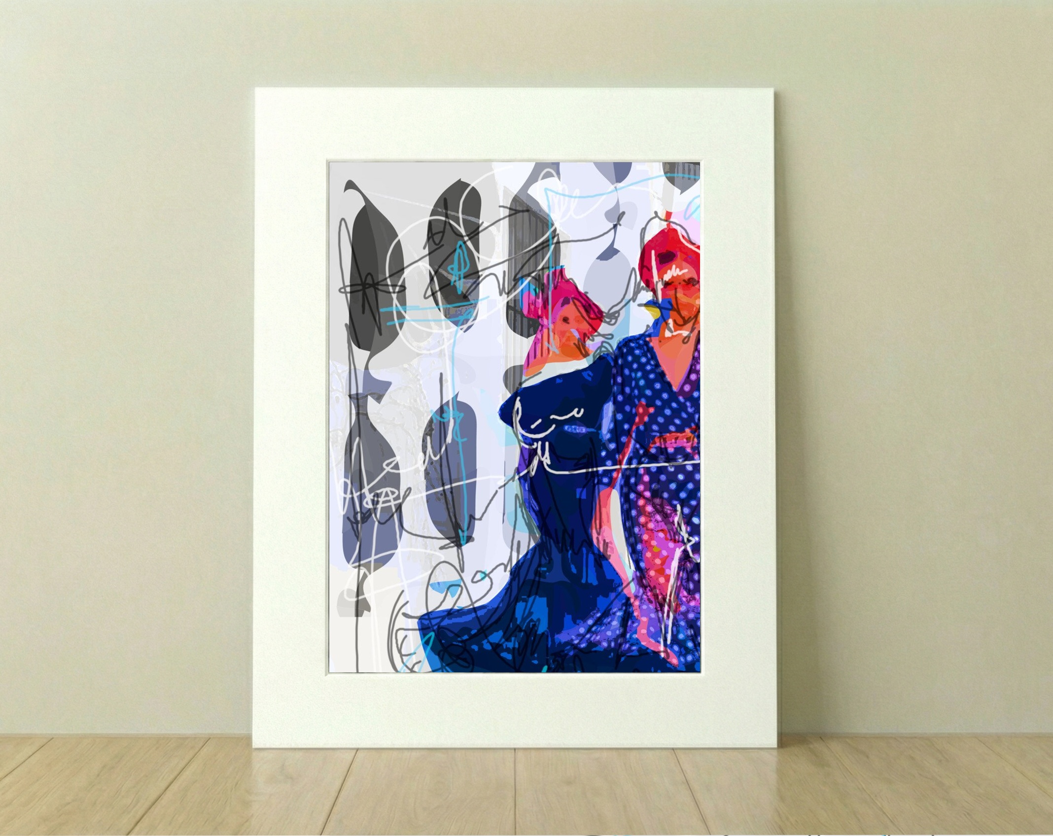 Electric Blue Flamenco Dancers Digital Art — art on the wall, room interior preview 2