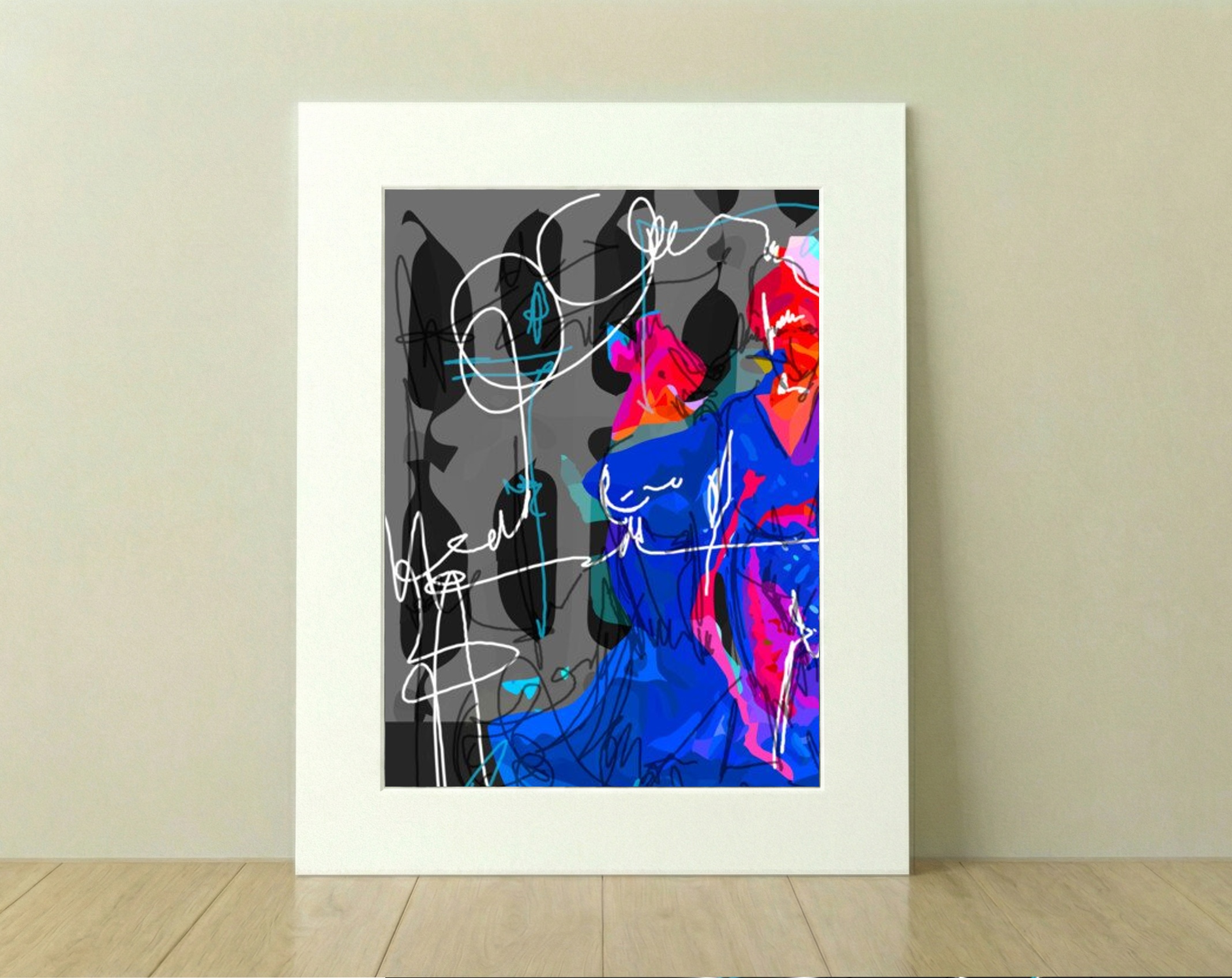 Dynamic Blue Flamenco Dancers Digital Art — art on the wall, room interior preview 2