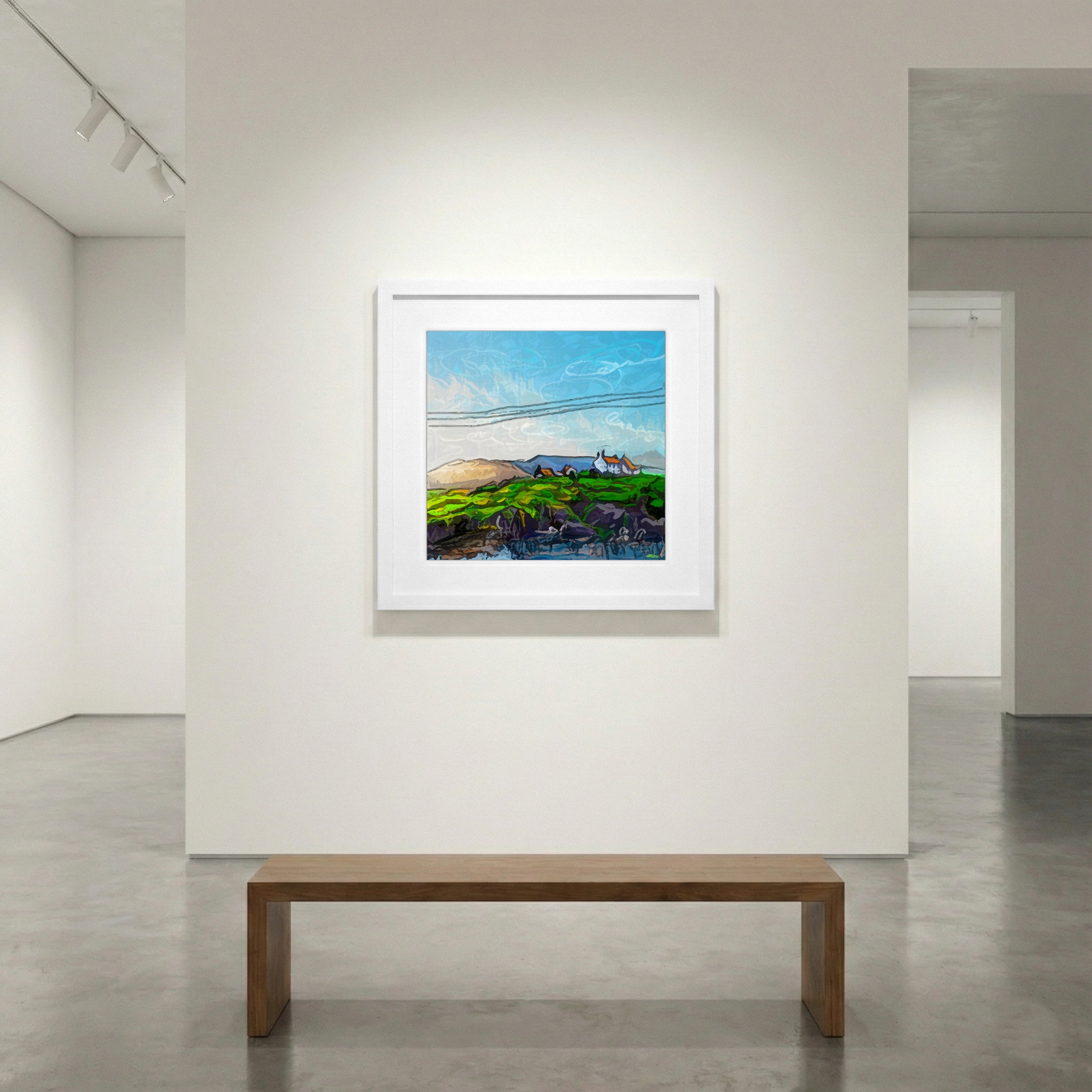 Teal Green Cliffside House Digital Art — art on the wall, room interior preview 1