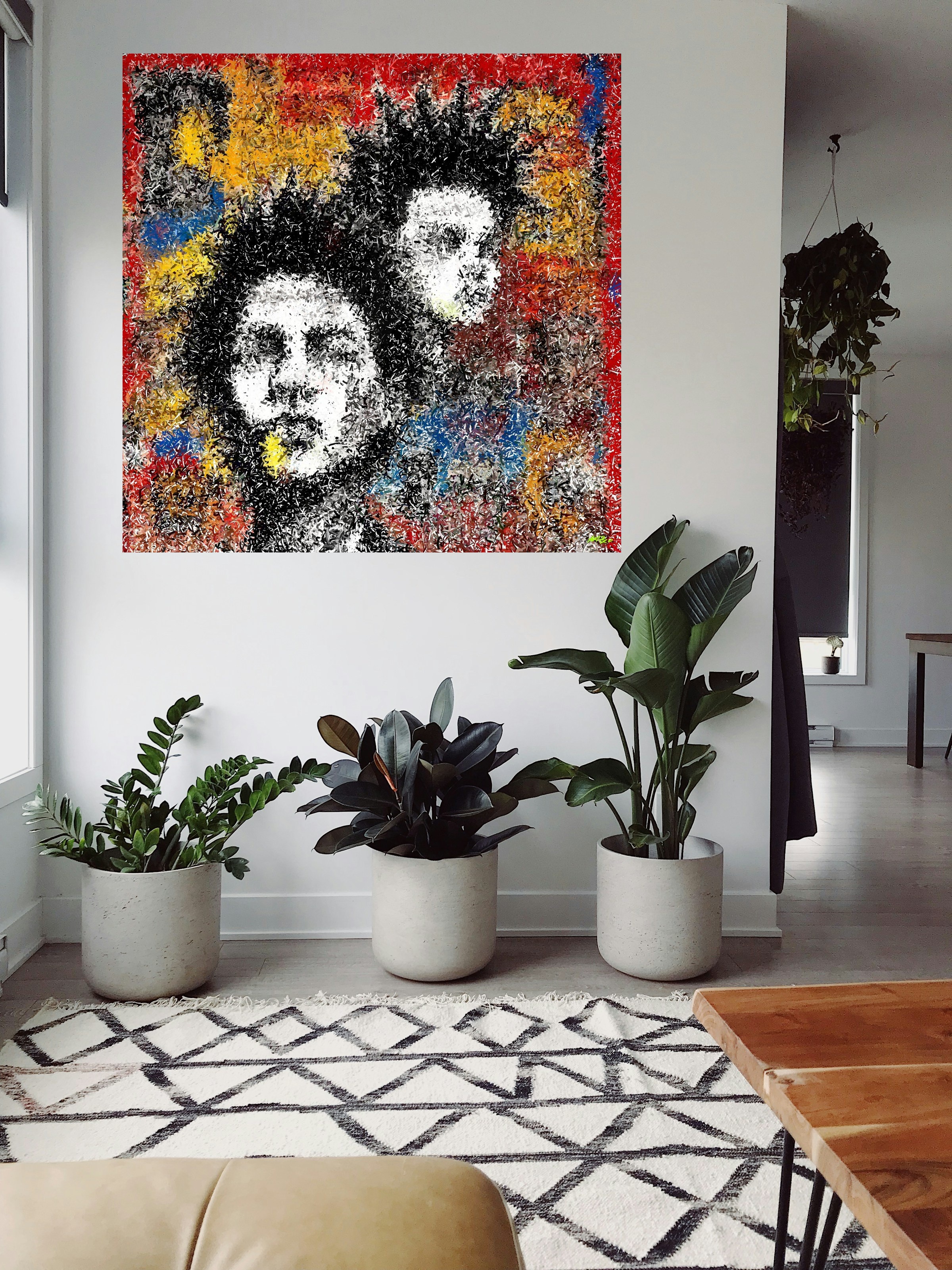 Vibrant Red and Yellow Digital Portrait — art on the wall, room interior preview 1