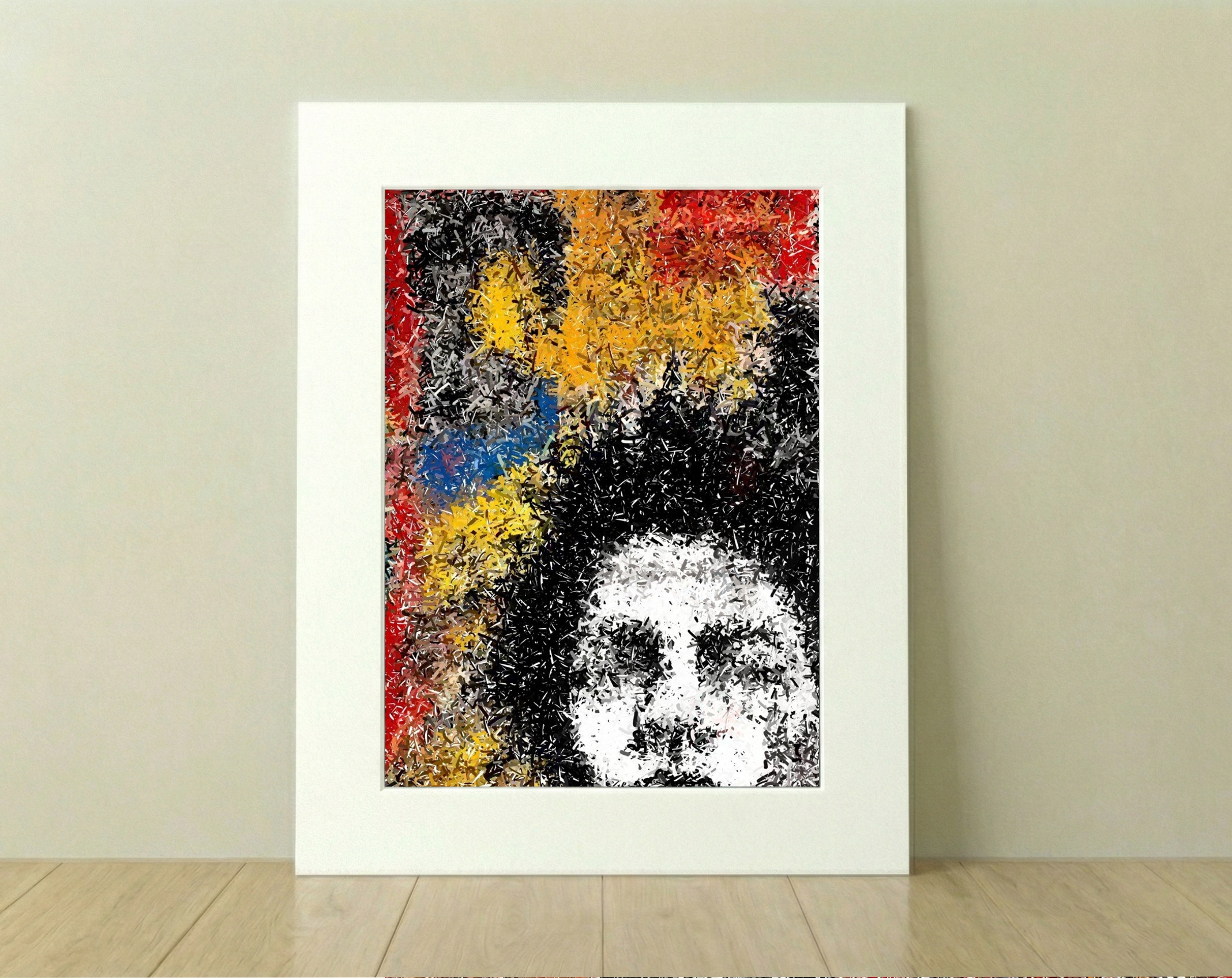 Vibrant Red and Yellow Digital Portrait — art on the wall, room interior preview 2