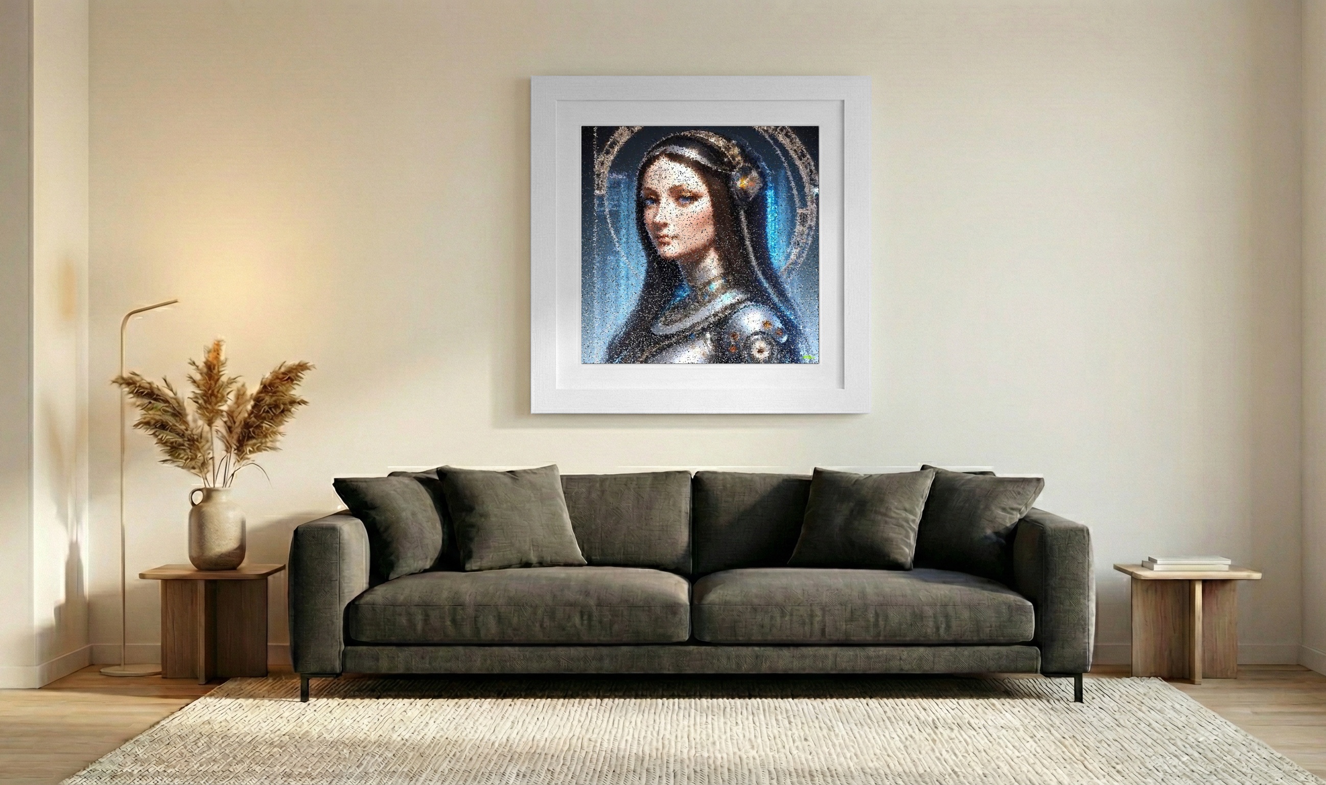 Shimmering Blues in Digital Portrait — art on the wall, room interior preview 3