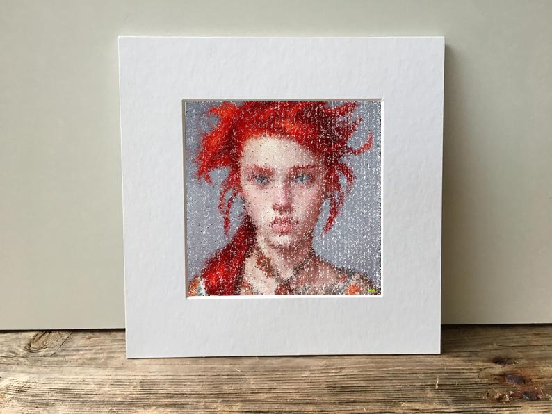 Fiery Red-Haired Girl in Digital Art — art on the wall, room interior preview 3
