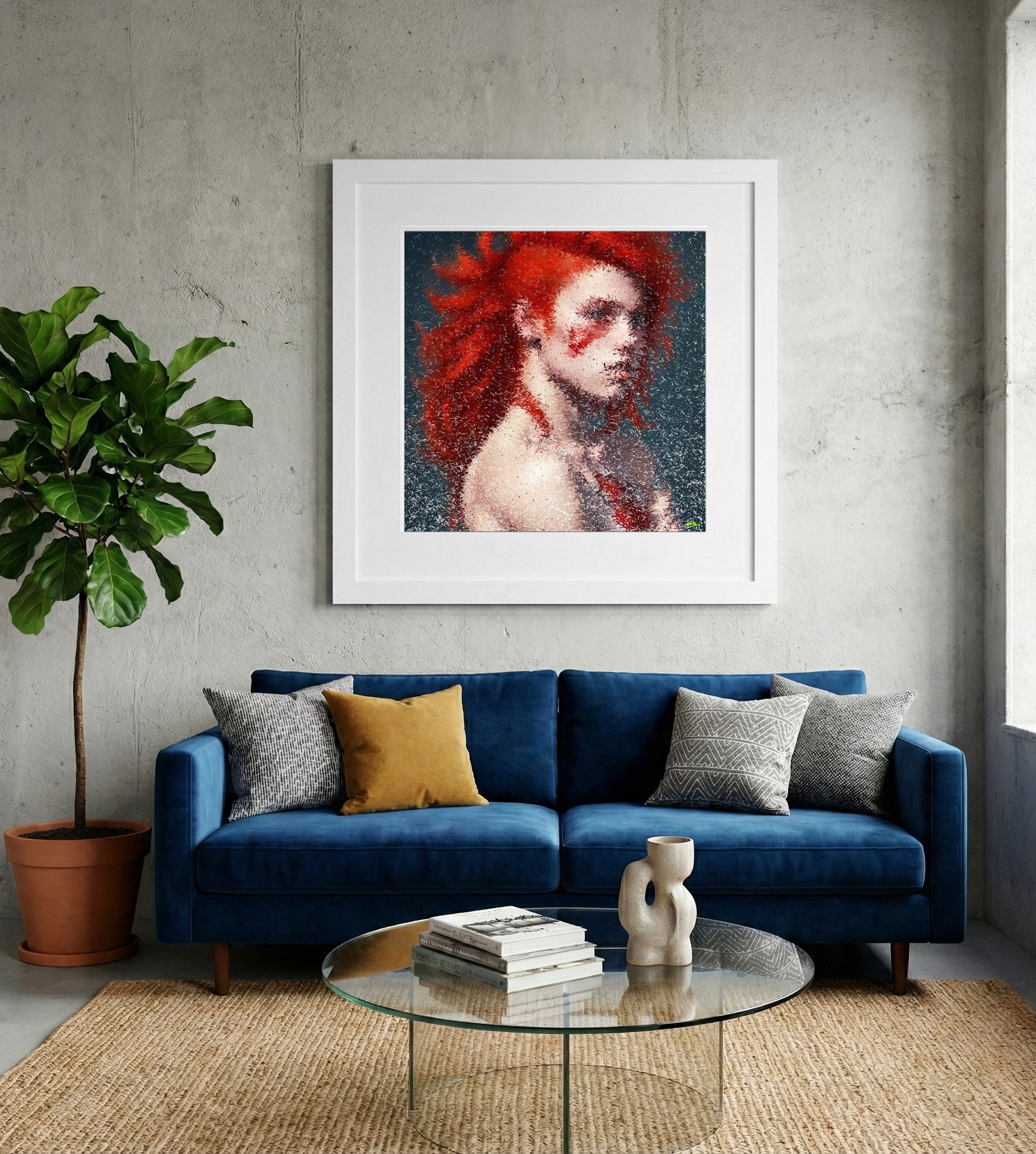 Crimson Flow in Digital Portrait — art on the wall, room interior preview 2