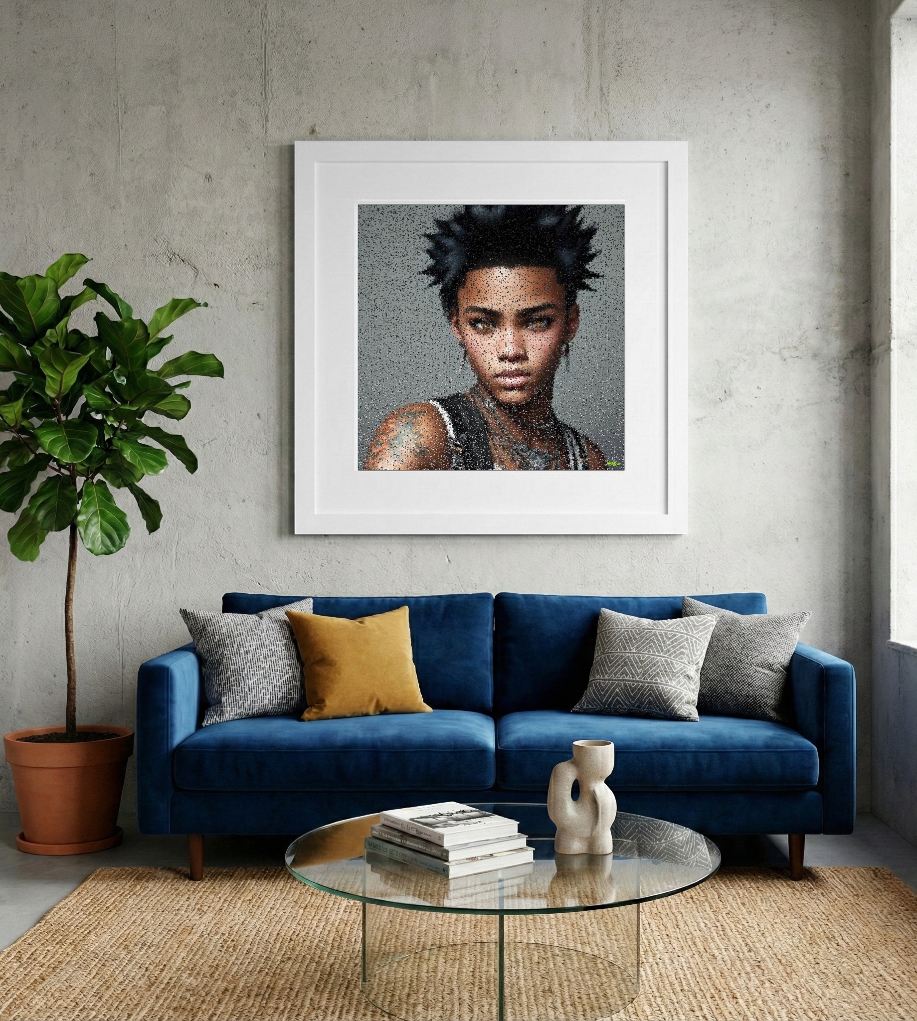 Vibrant Portrait in Digital Hues — art on the wall, room interior preview 2