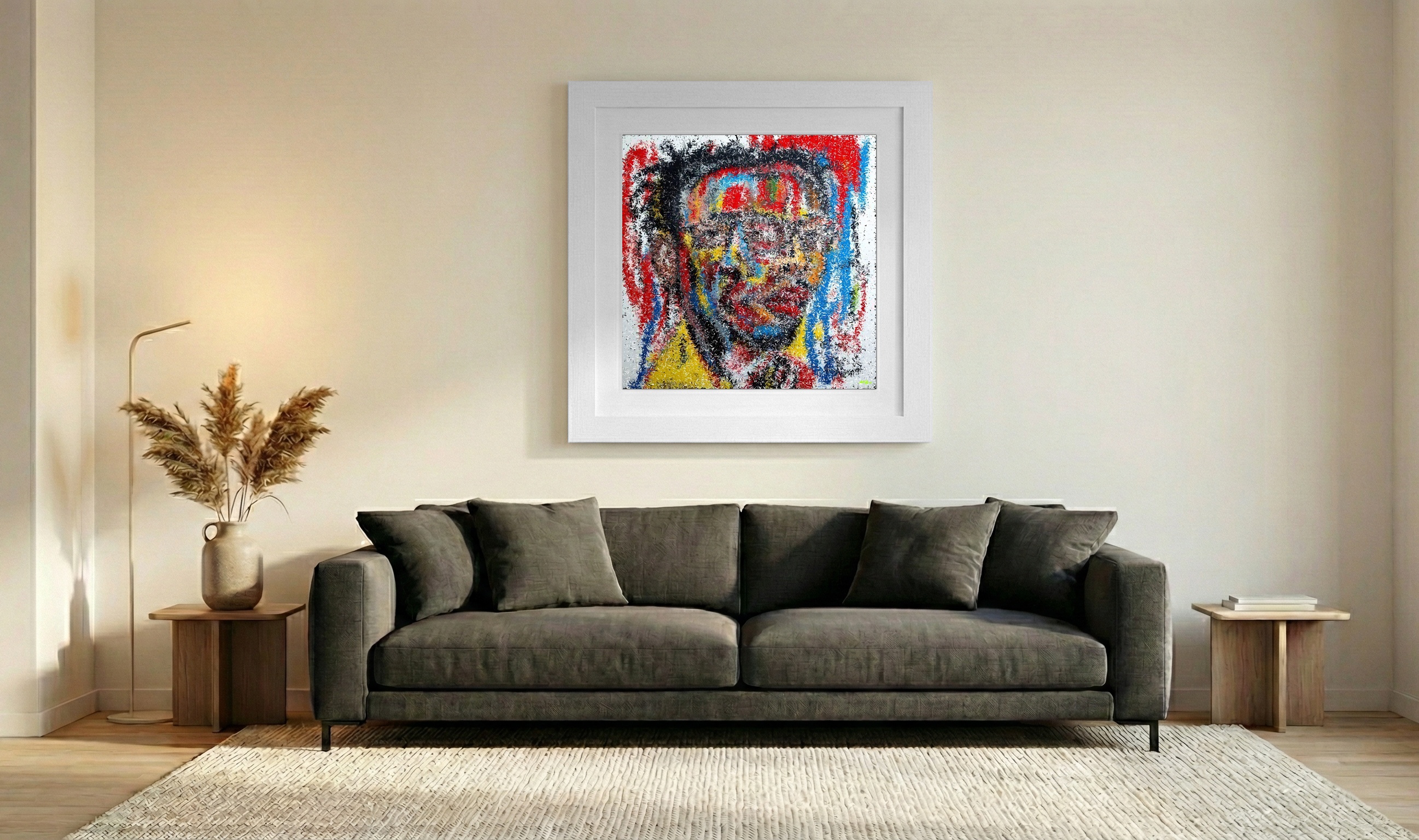 Dynamic Red and Blue Digital Portrait — art on the wall, room interior preview 3