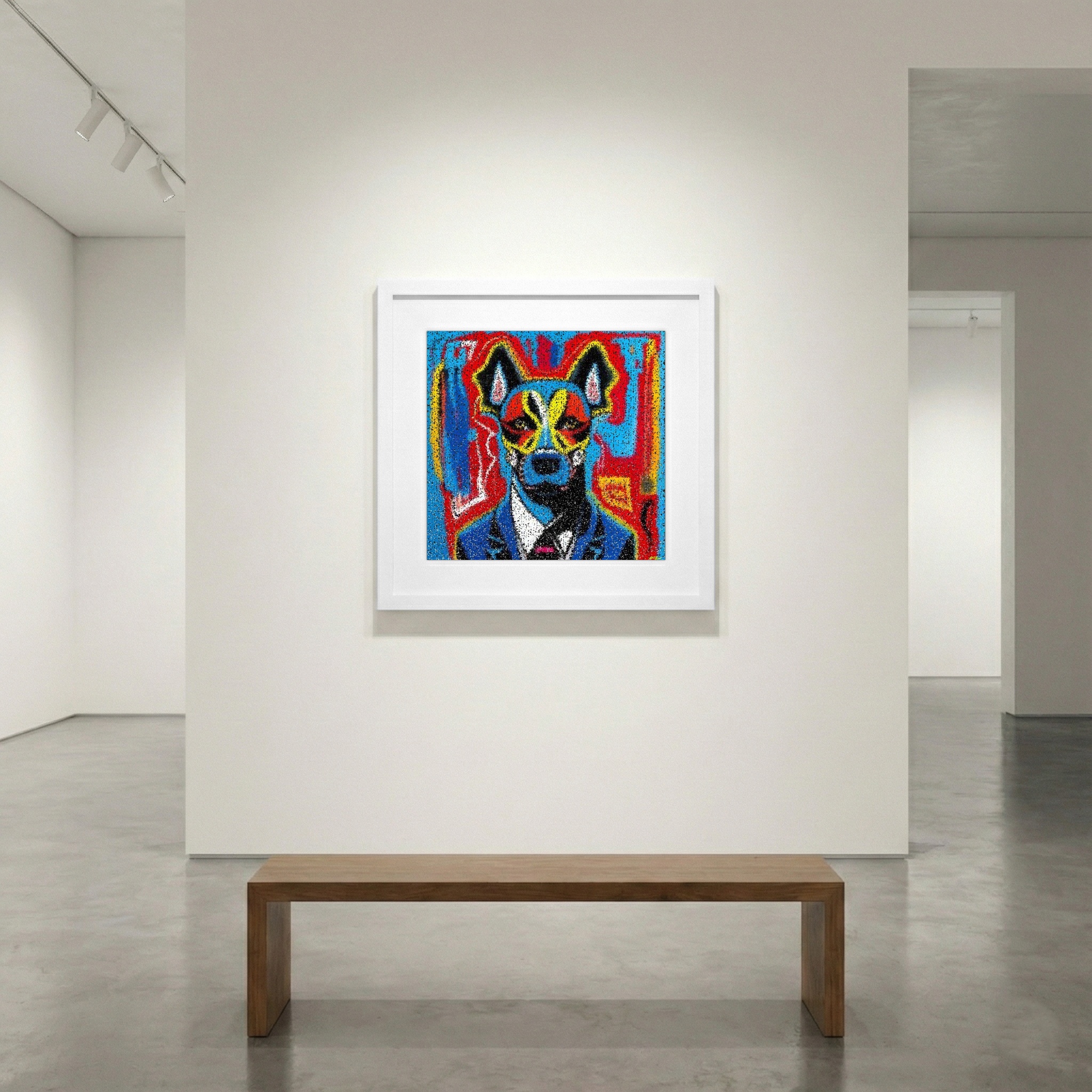 Boldly Colored Dog in Suit Digital Art — art on the wall, room interior preview 1
