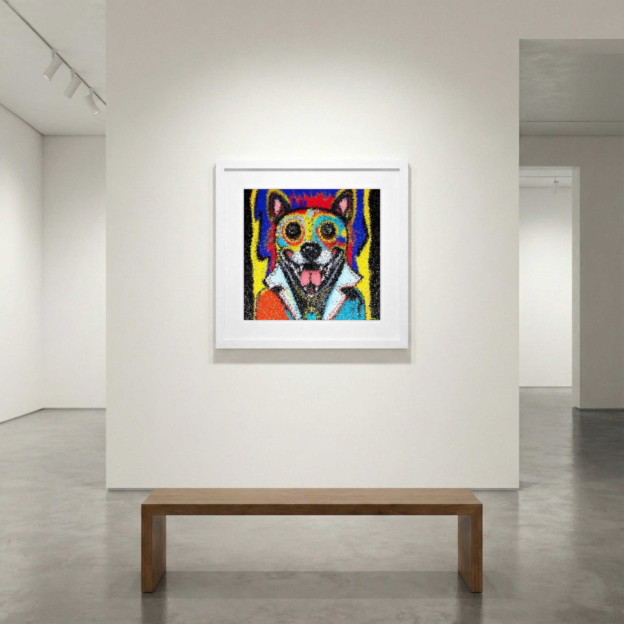 Vibrant Dog Digital Artwork — art on the wall, room interior preview 1