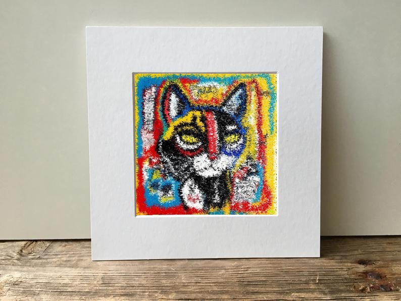 Playful Cat in Colorful Digital Art — art on the wall, room interior preview 3