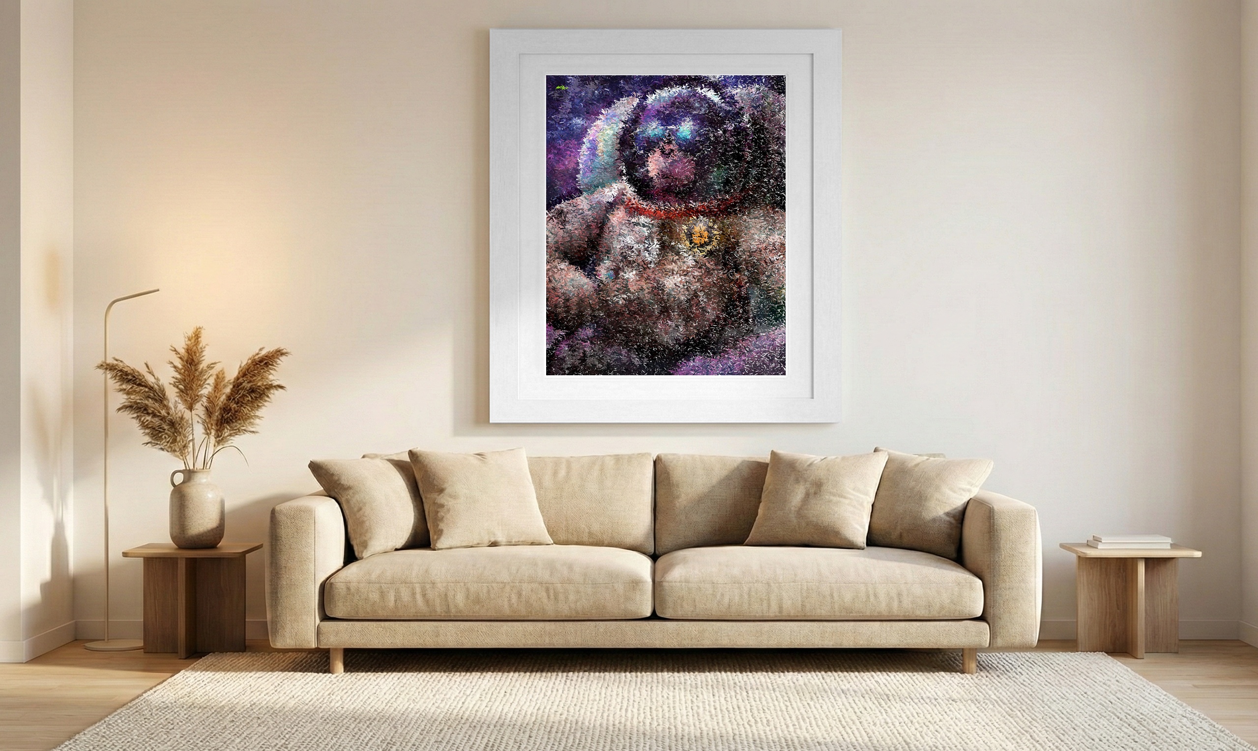Vivid Purple and Blue Cosmic Monkey Art — art on the wall, room interior preview 1