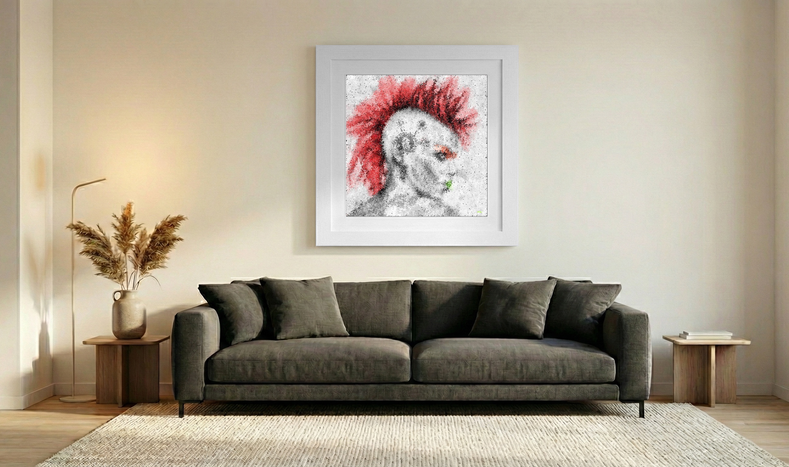 Crimson Punk Girl Digital Artwork — art on the wall, room interior preview 3