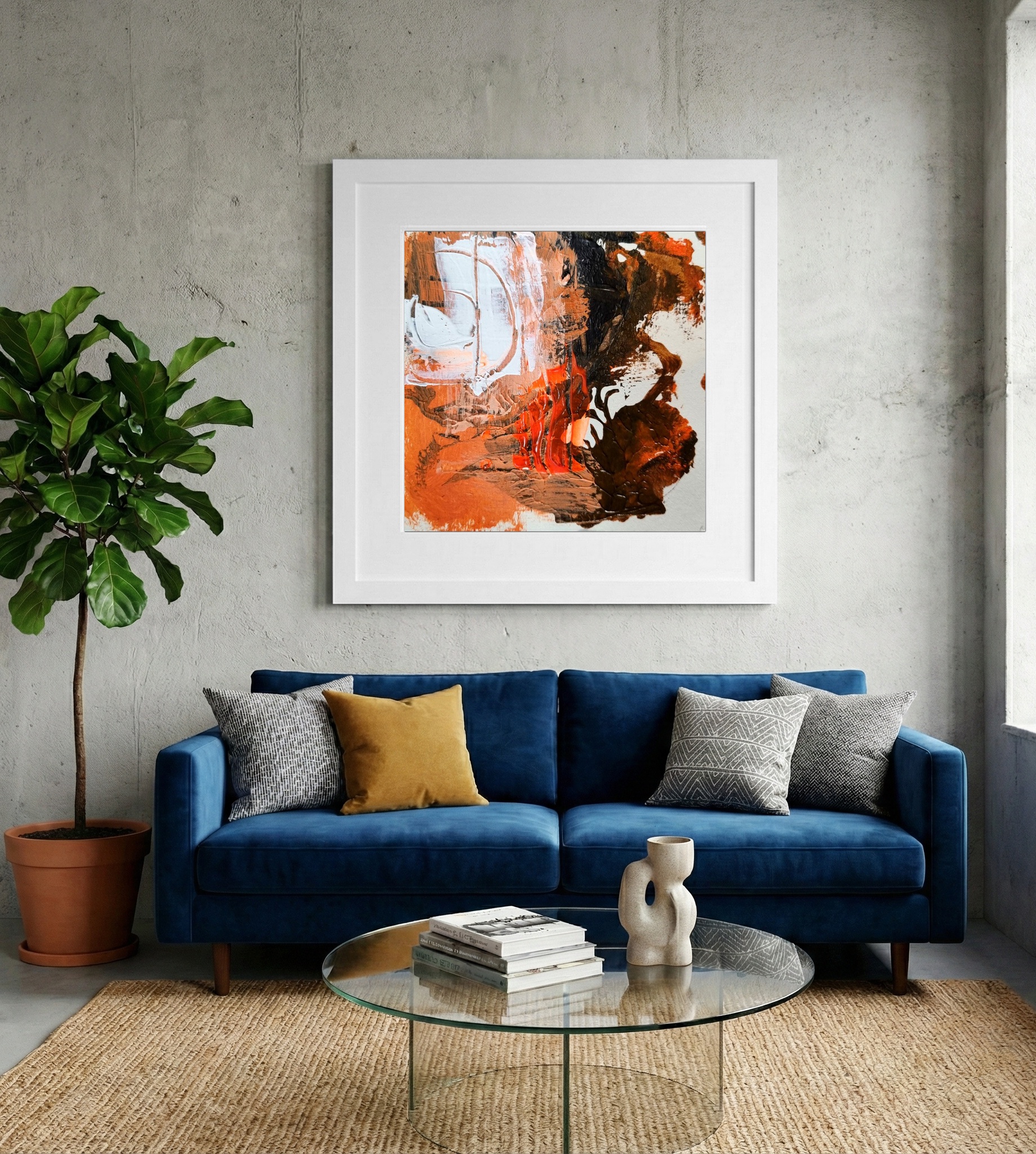 Dynamic Burnt Orange and Black on Paper — art on the wall, room interior preview 2