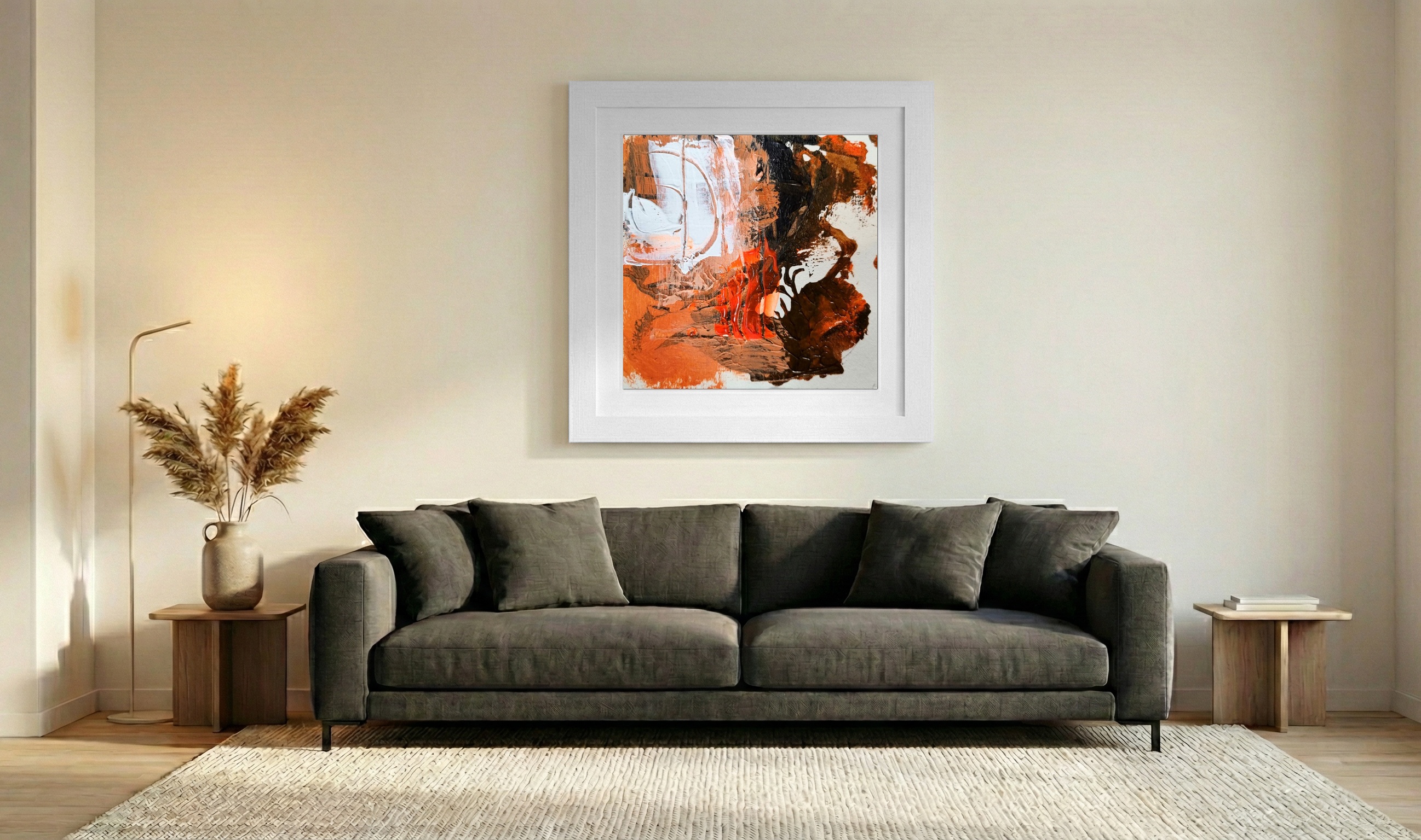 Dynamic Burnt Orange and Black on Paper — art on the wall, room interior preview 3