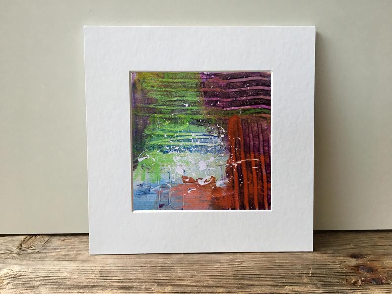 Green and Orange Acrylic Splash — art on the wall, room interior preview 1