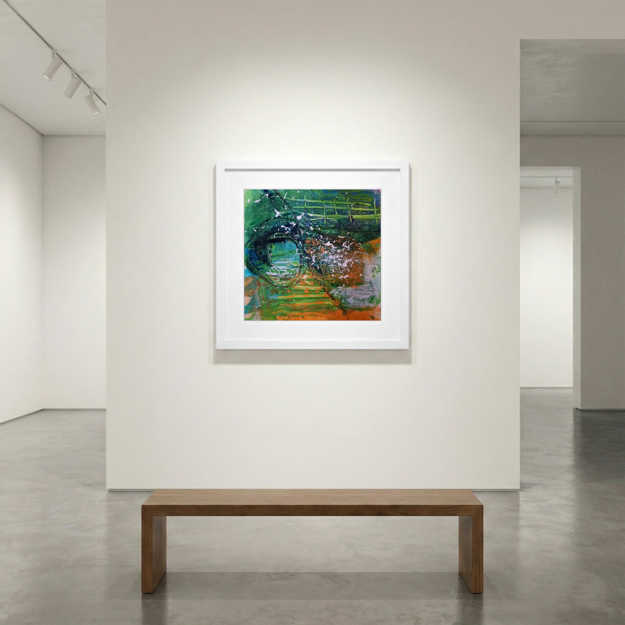 Emerald and Orange Swirl — art on the wall, room interior preview 1