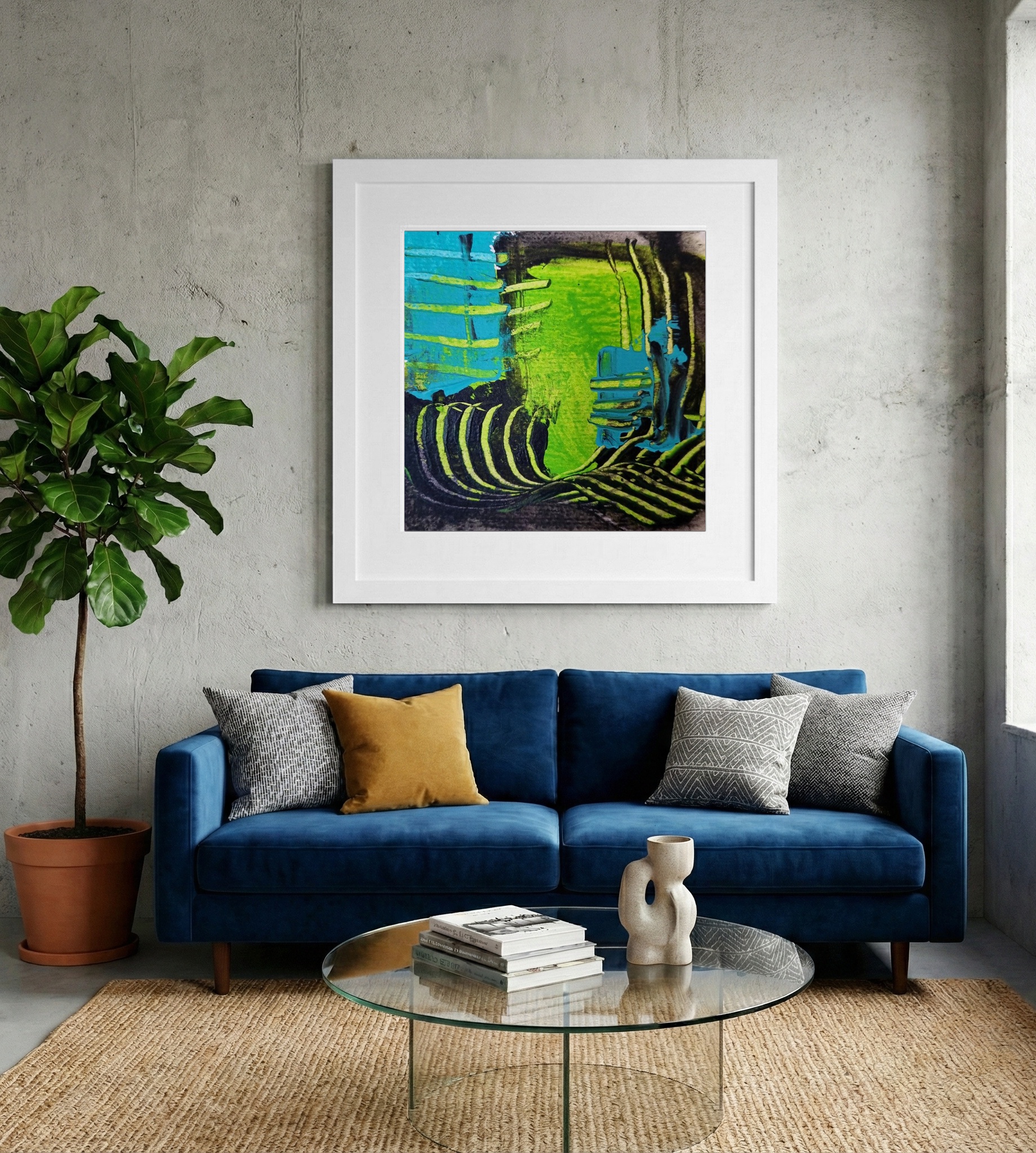 Cerulean and Lime Green Fusion — art on the wall, room interior preview 2
