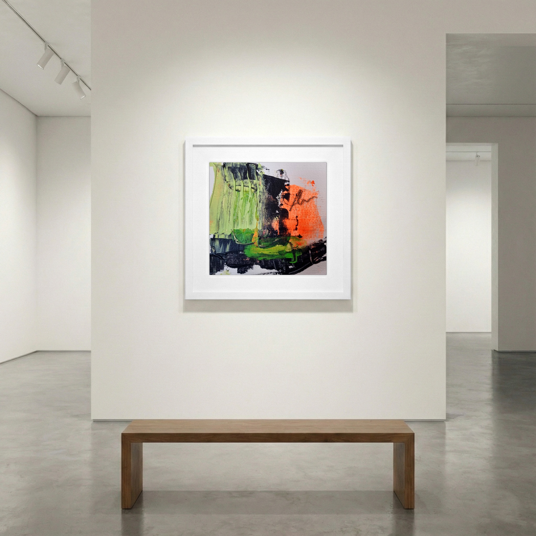 Lime Green and Fiery Orange Splash — art on the wall, room interior preview 1