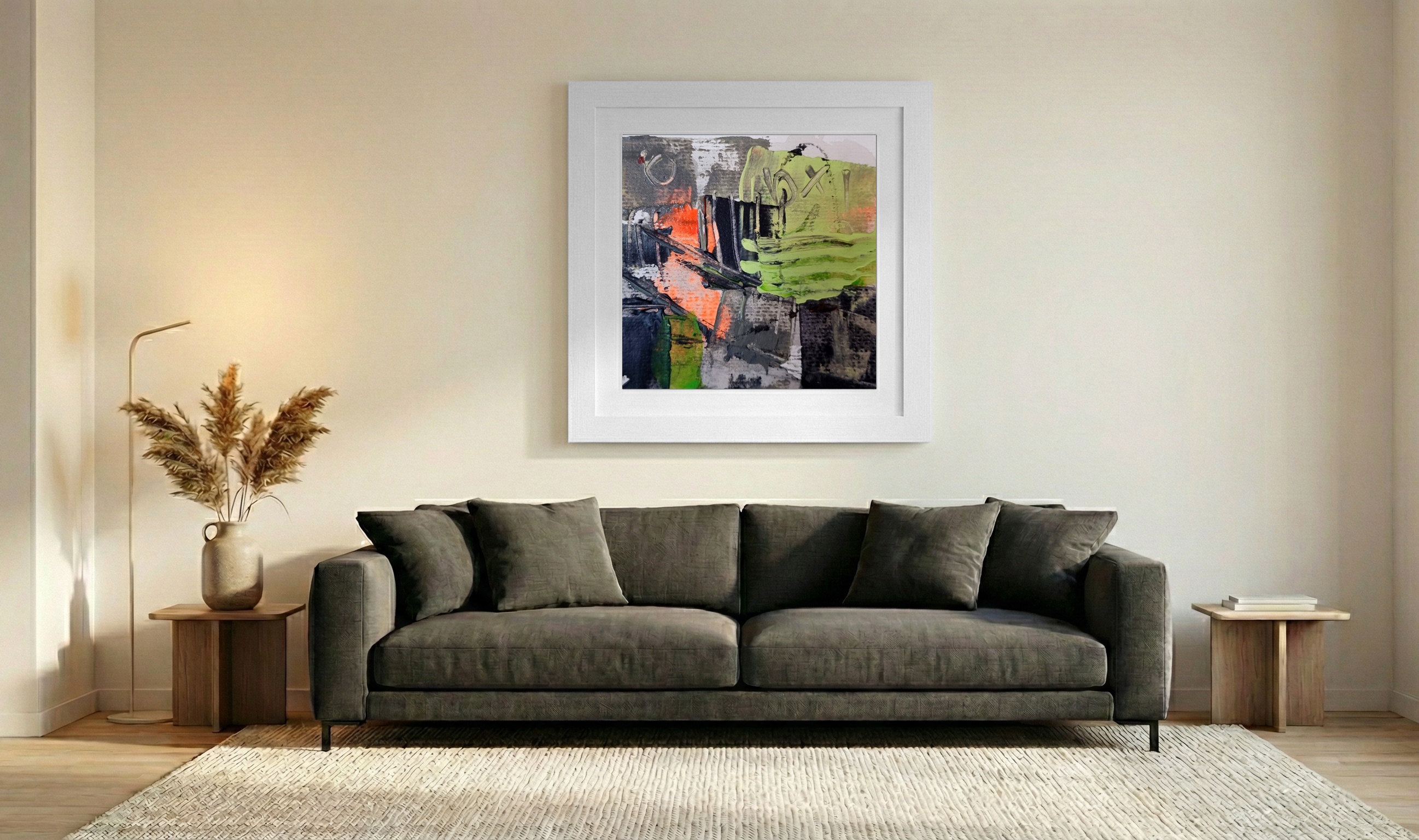 Lime Green Against Dark Layers — art on the wall, room interior preview 3