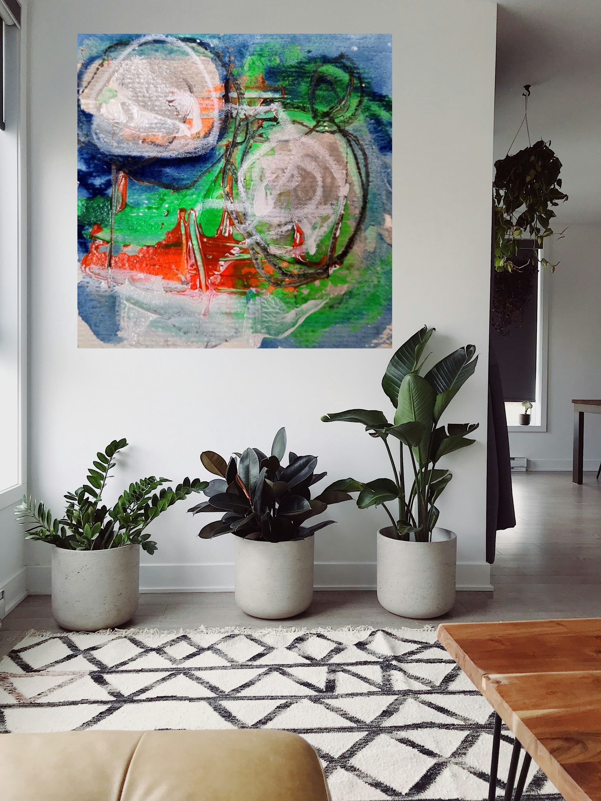 Blue and Green Fluid Abstract on Paper — art on the wall, room interior preview 1