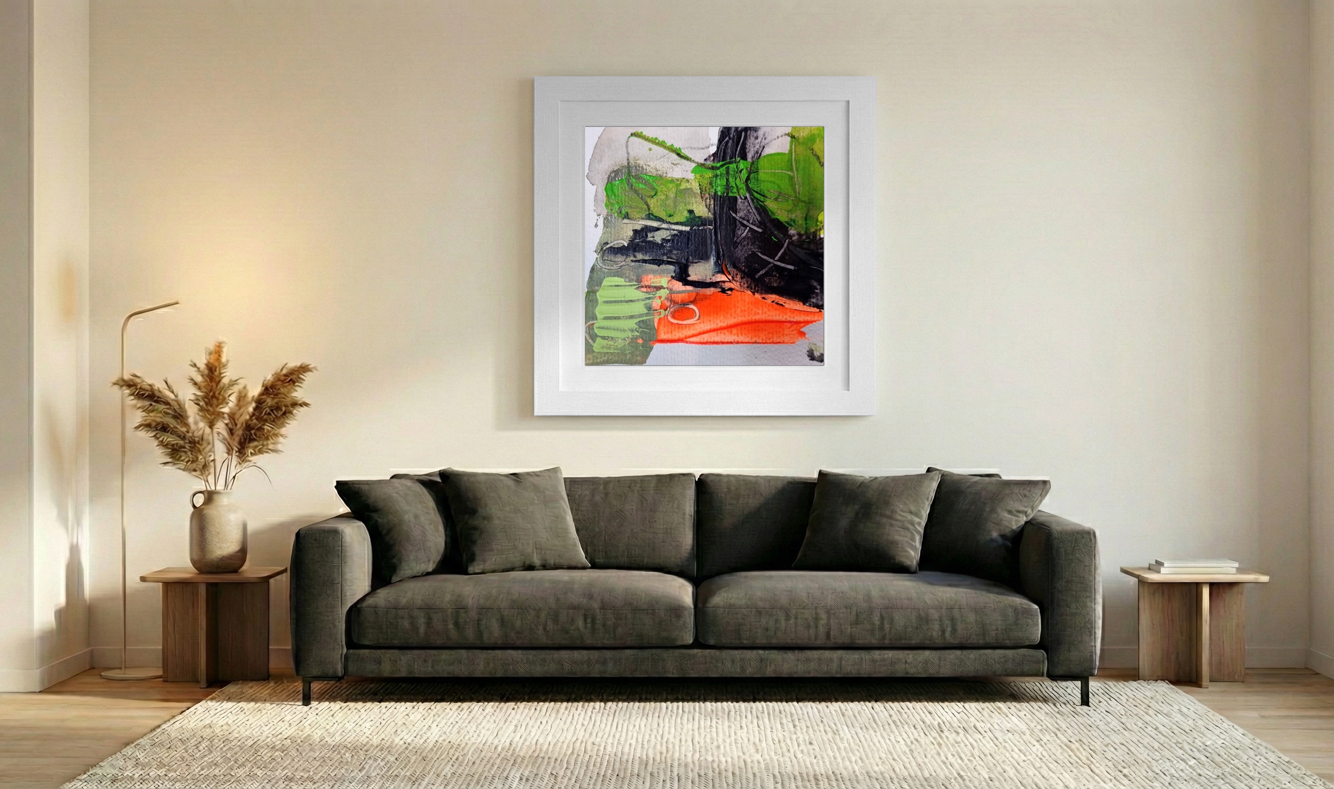 Neon Green and Black Watercolor Abstract — art on the wall, room interior preview 3