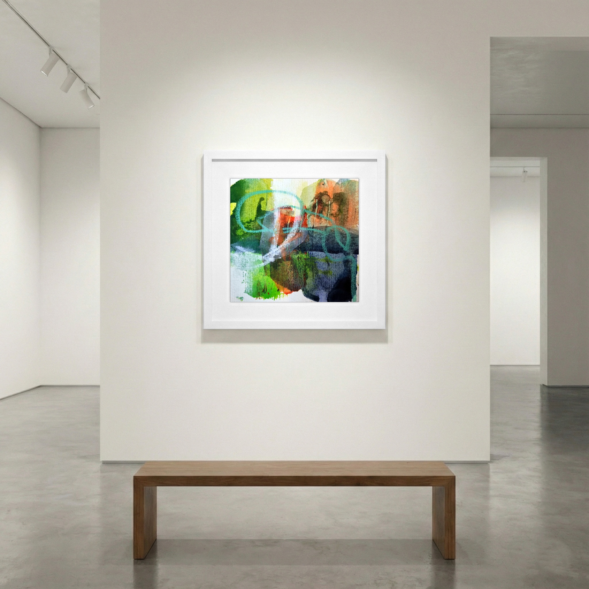 Emerald Green and Earthy Abstract on Paper — art on the wall, room interior preview 1