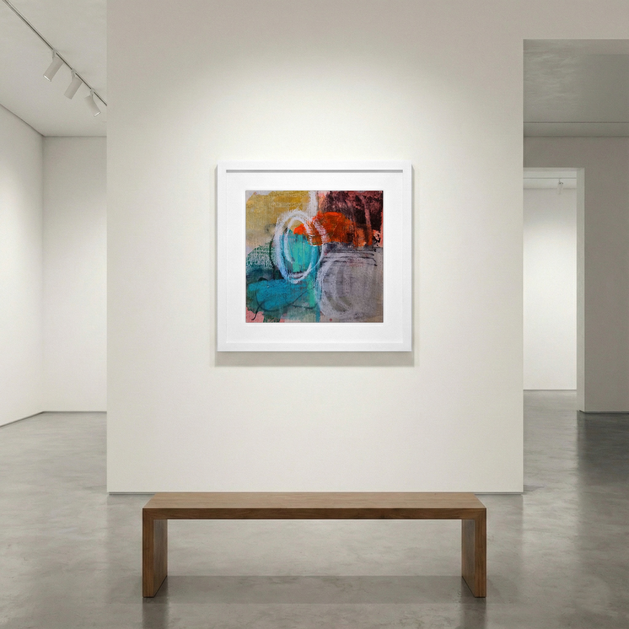 Teal and Orange Dynamic Abstract on Paper — art on the wall, room interior preview 1