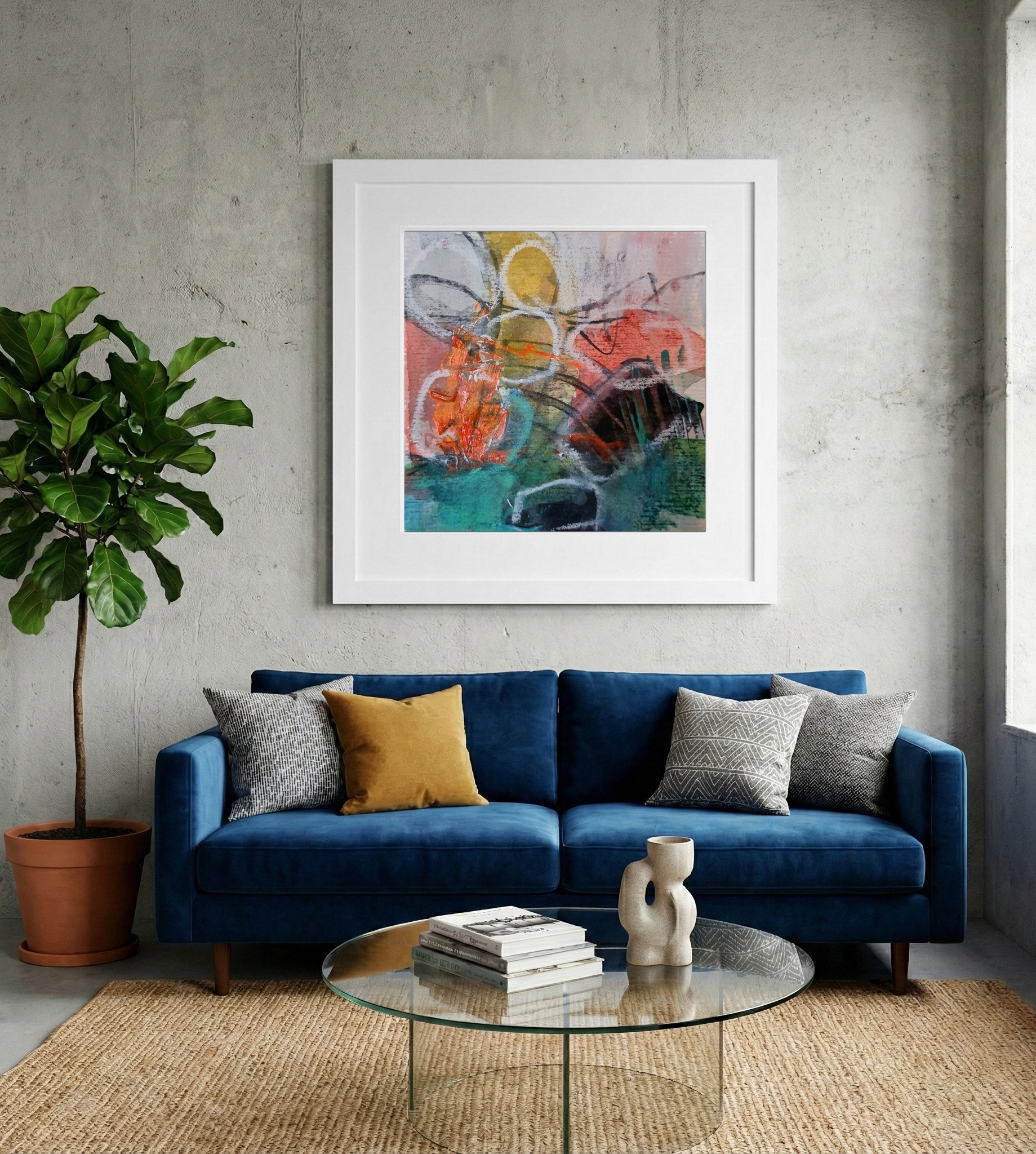 Copper Green and Deep Shadows on Paper — art on the wall, room interior preview 2