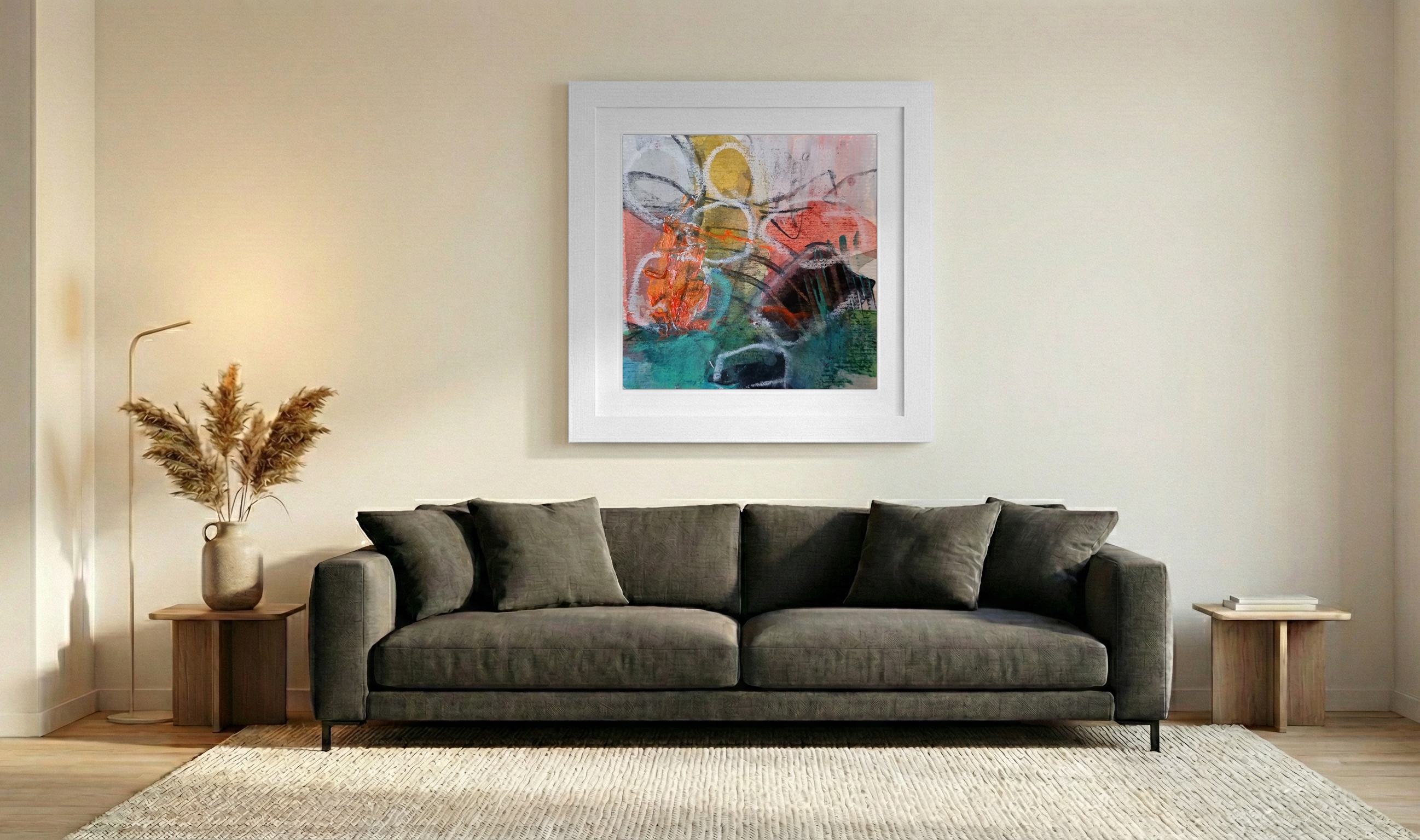 Copper Green and Deep Shadows on Paper — art on the wall, room interior preview 3