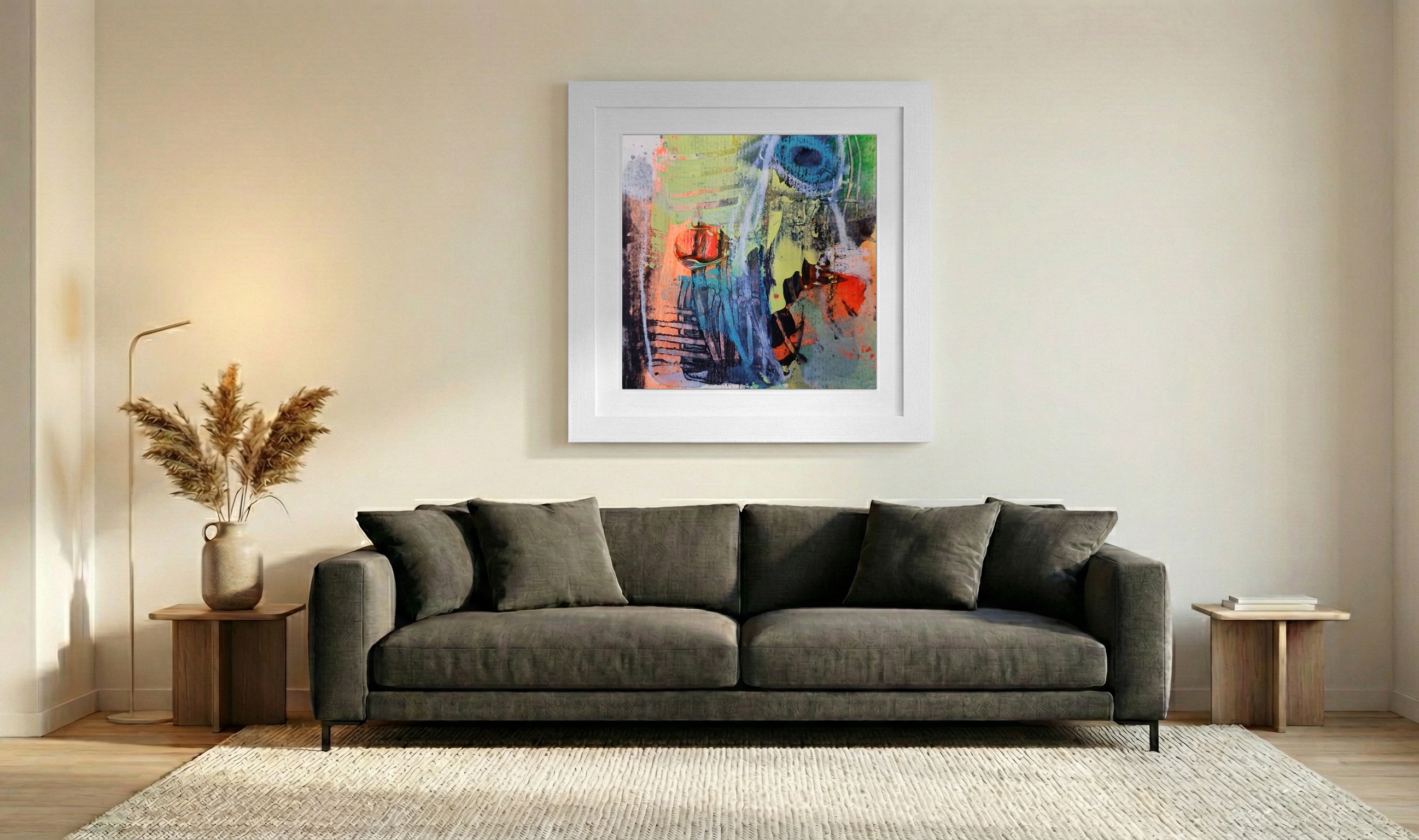 Crimson and Teal Harmony on Paper — art on the wall, room interior preview 3