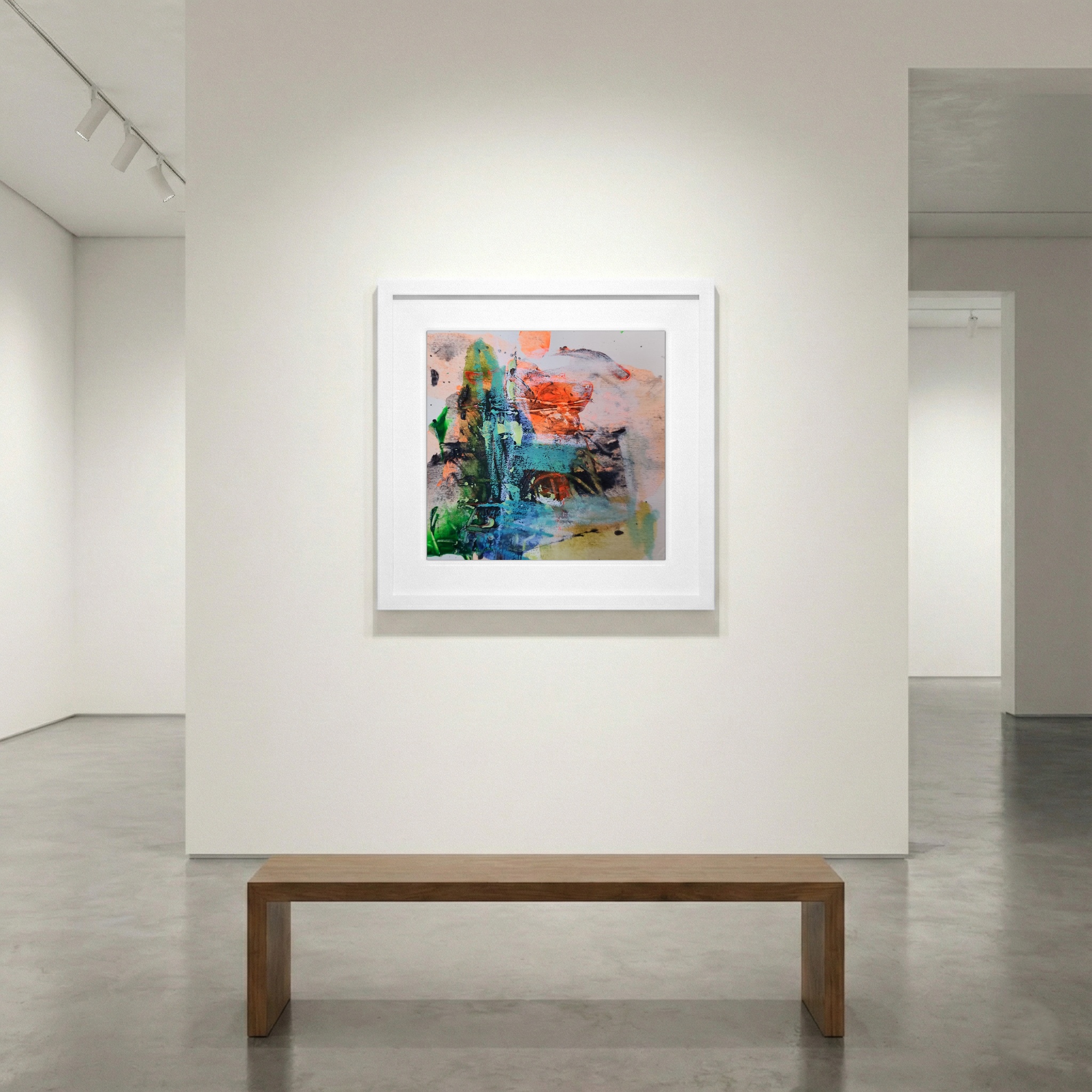 Teal and Orange Flow on Paper — art on the wall, room interior preview 1